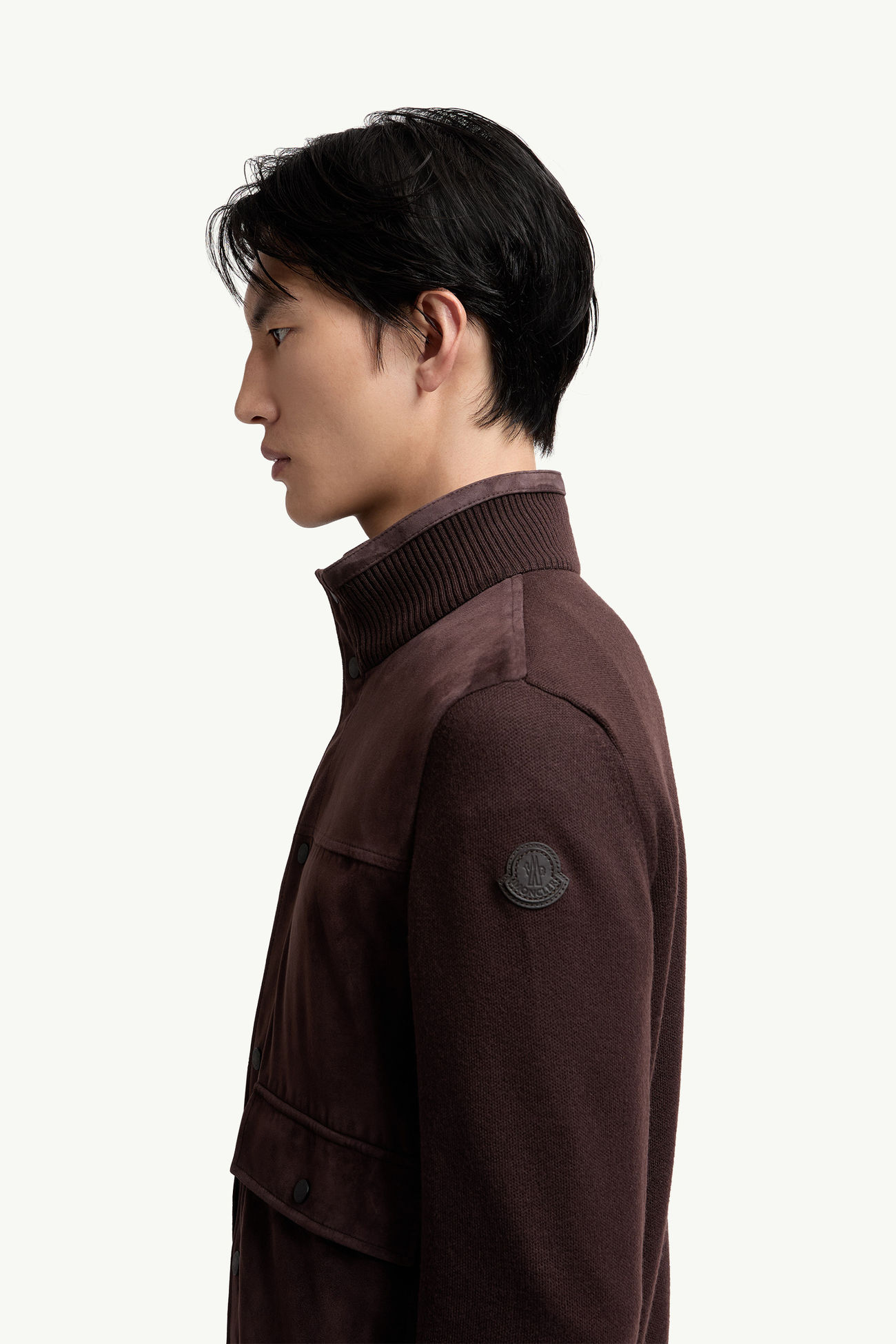 Cardigan in lana e pelle scamosciata Uomo Marrone Moncler 1