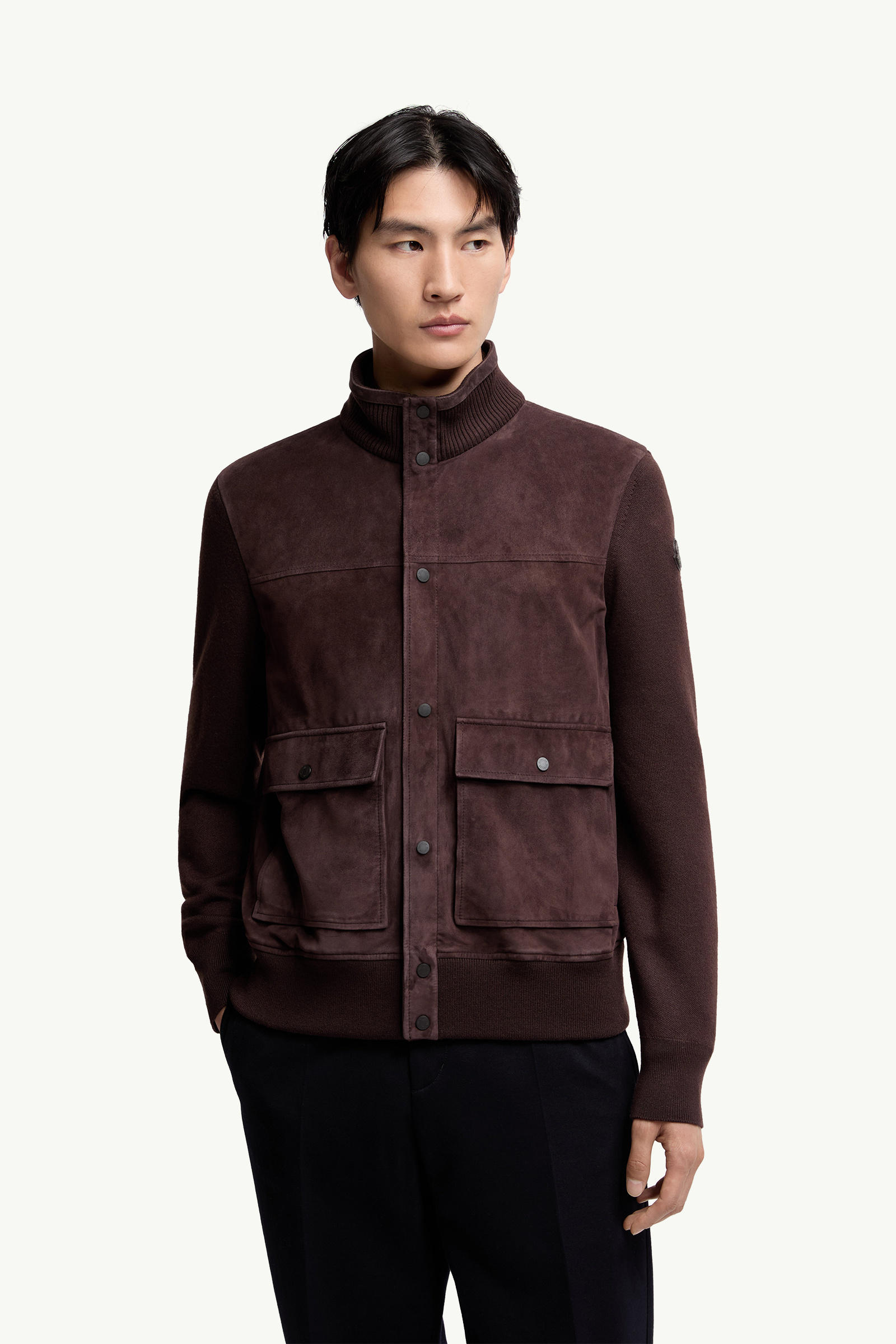 羊毛和麂皮開襟毛衣 男士 啡色 Moncler 3
