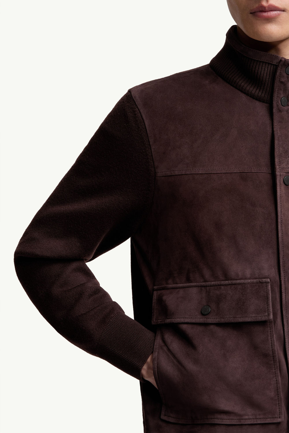 Wool & Suede Cardigan Men Brown Moncler 5