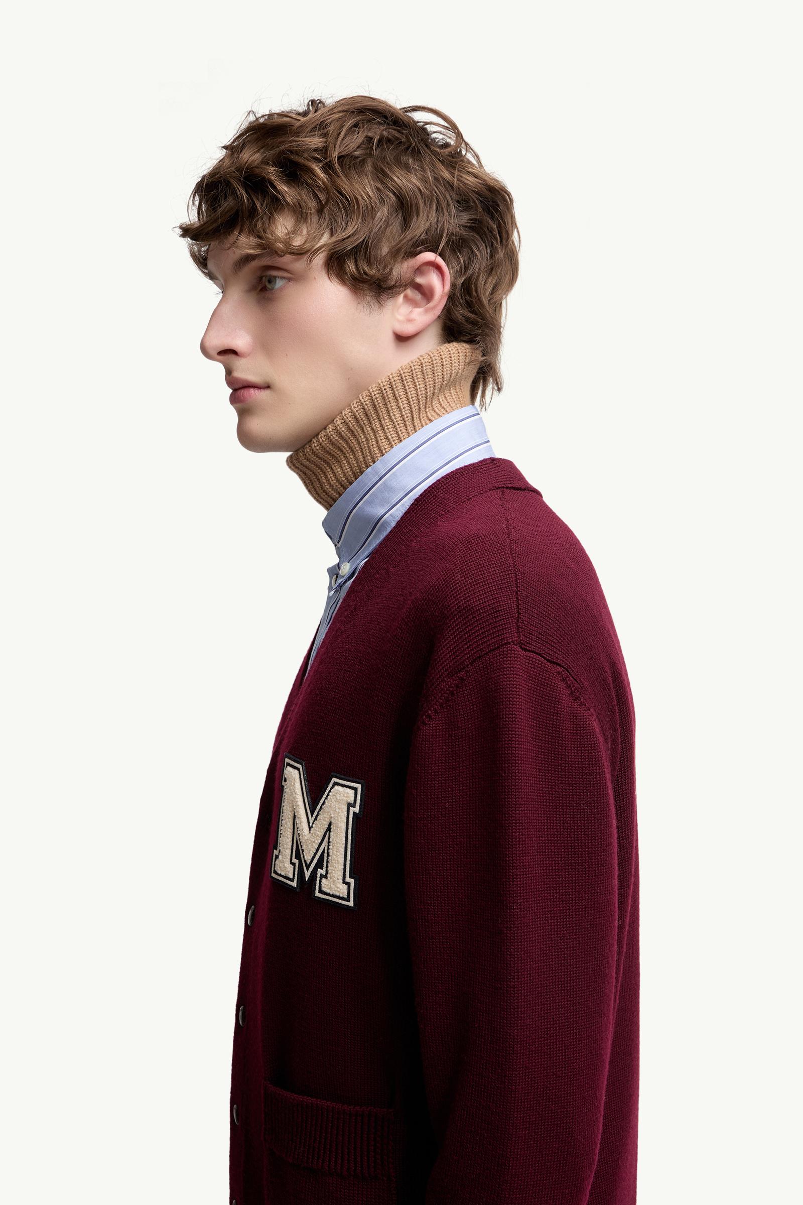 Embroidered Monogram Wool Cardigan Men Burgundy Moncler 1