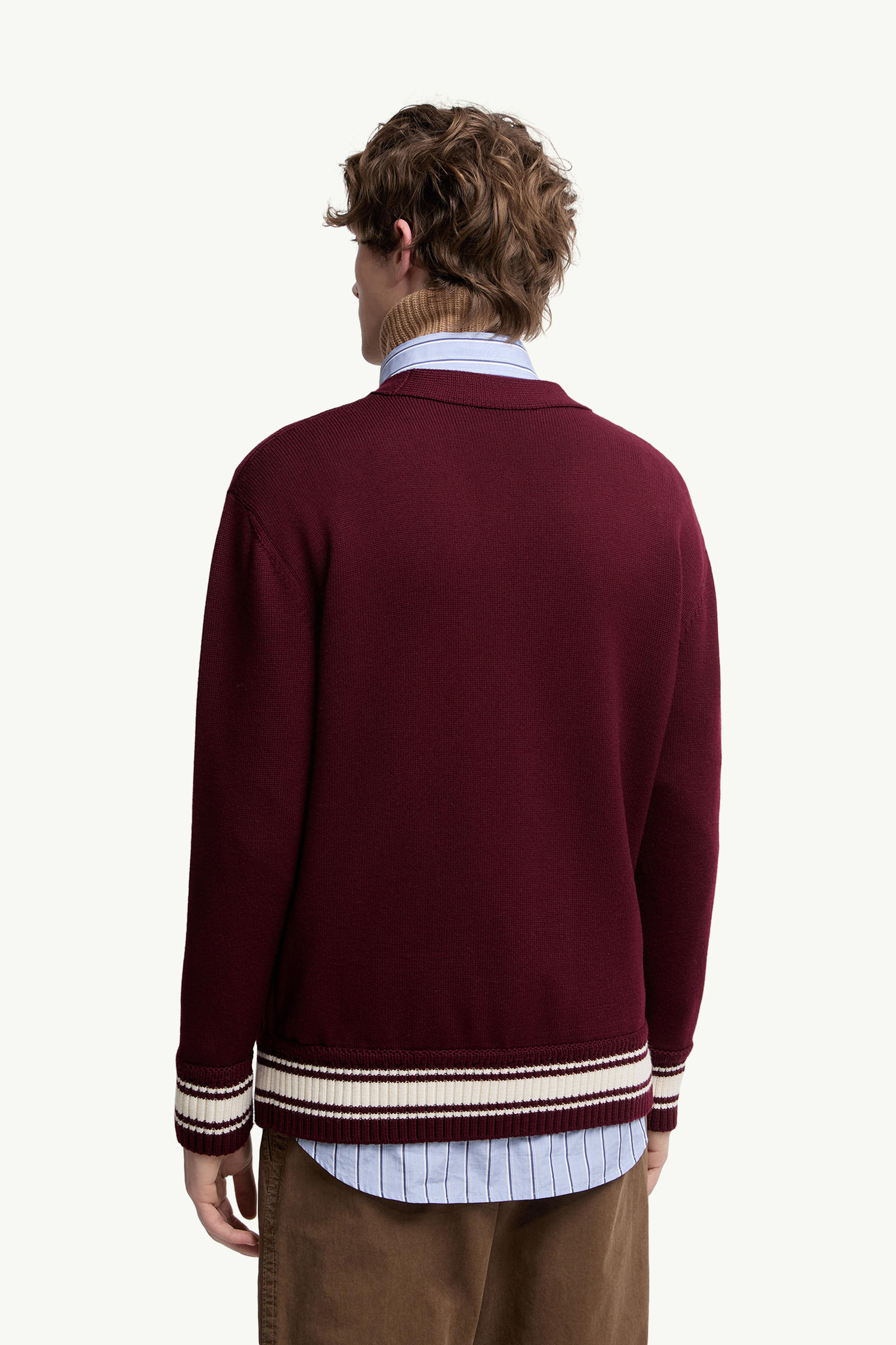 Embroidered Monogram Wool Cardigan Men Burgundy Moncler 4