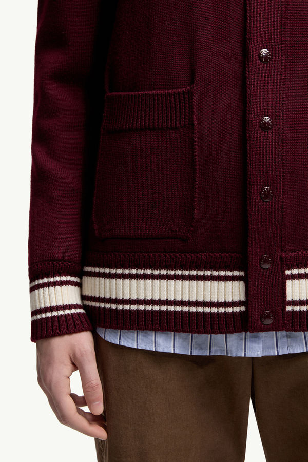 Embroidered Monogram Wool Cardigan Men Burgundy Moncler 5