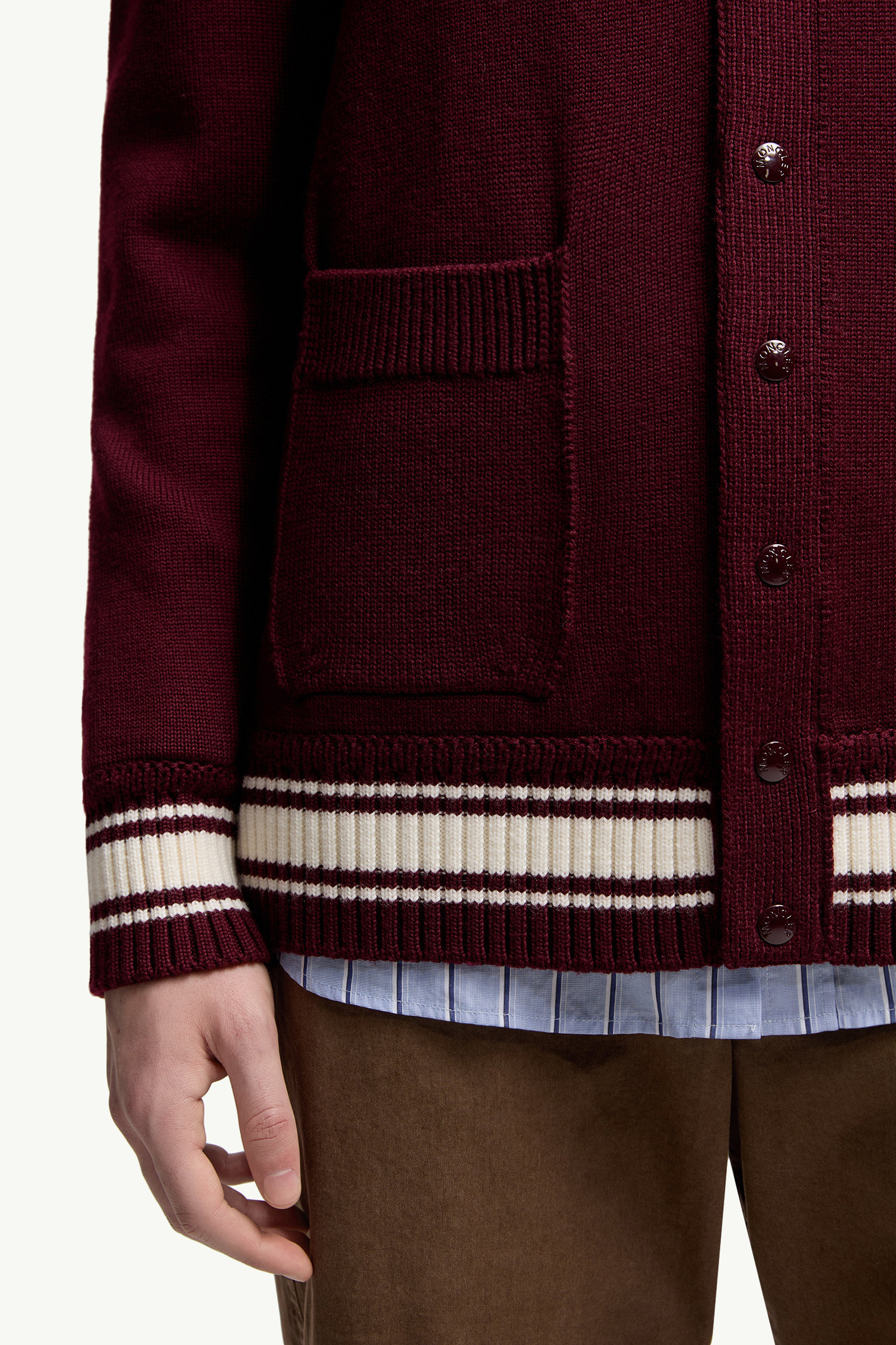 Embroidered Monogram Wool Cardigan Men Burgundy Moncler 5