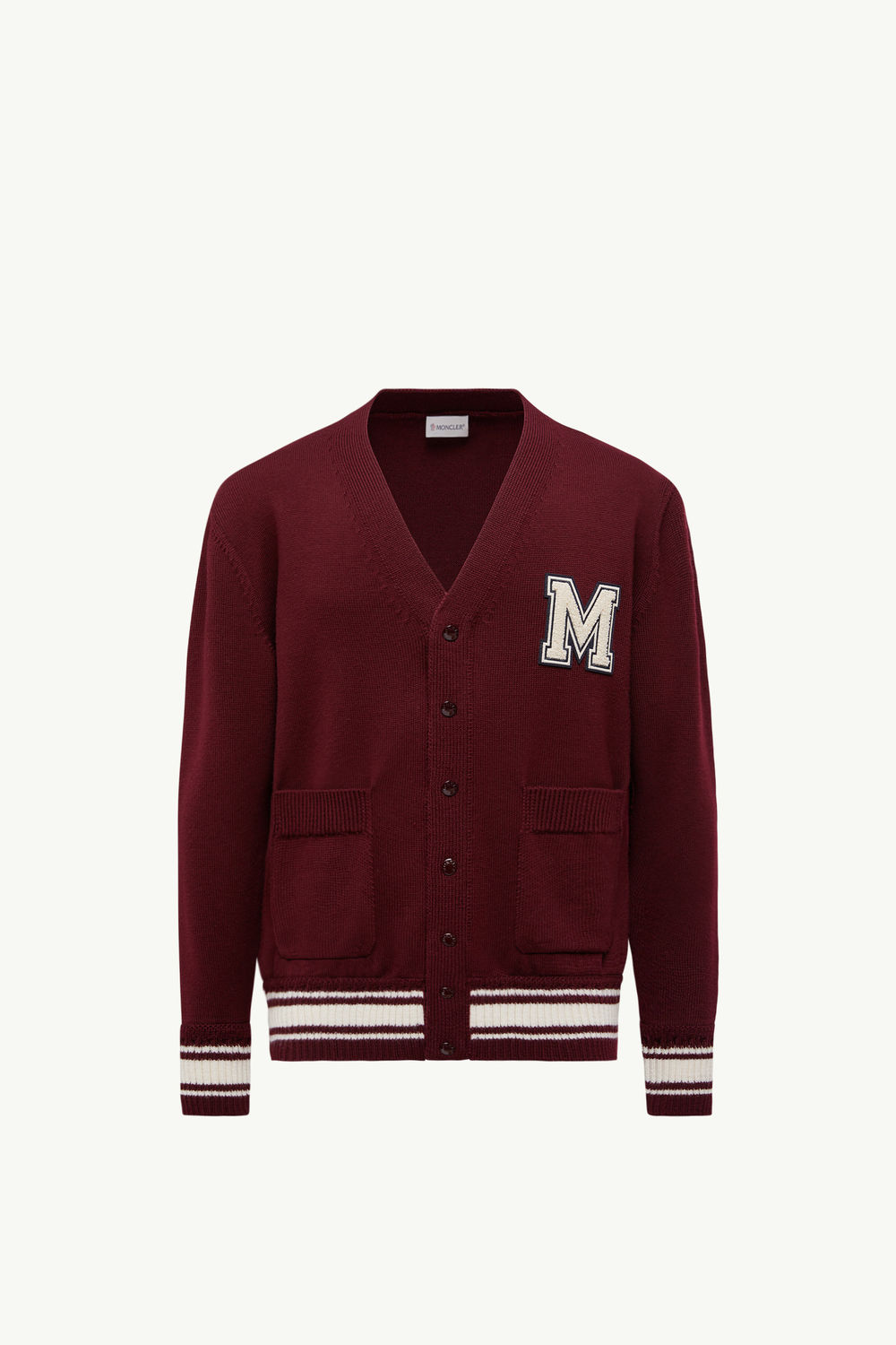 Embroidered Monogram Wool Cardigan Men Burgundy Moncler 2