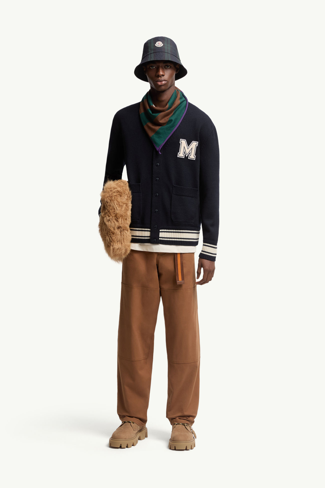 刺繡交織圖案羊毛開襟毛衣 男士 藍色 Moncler 0