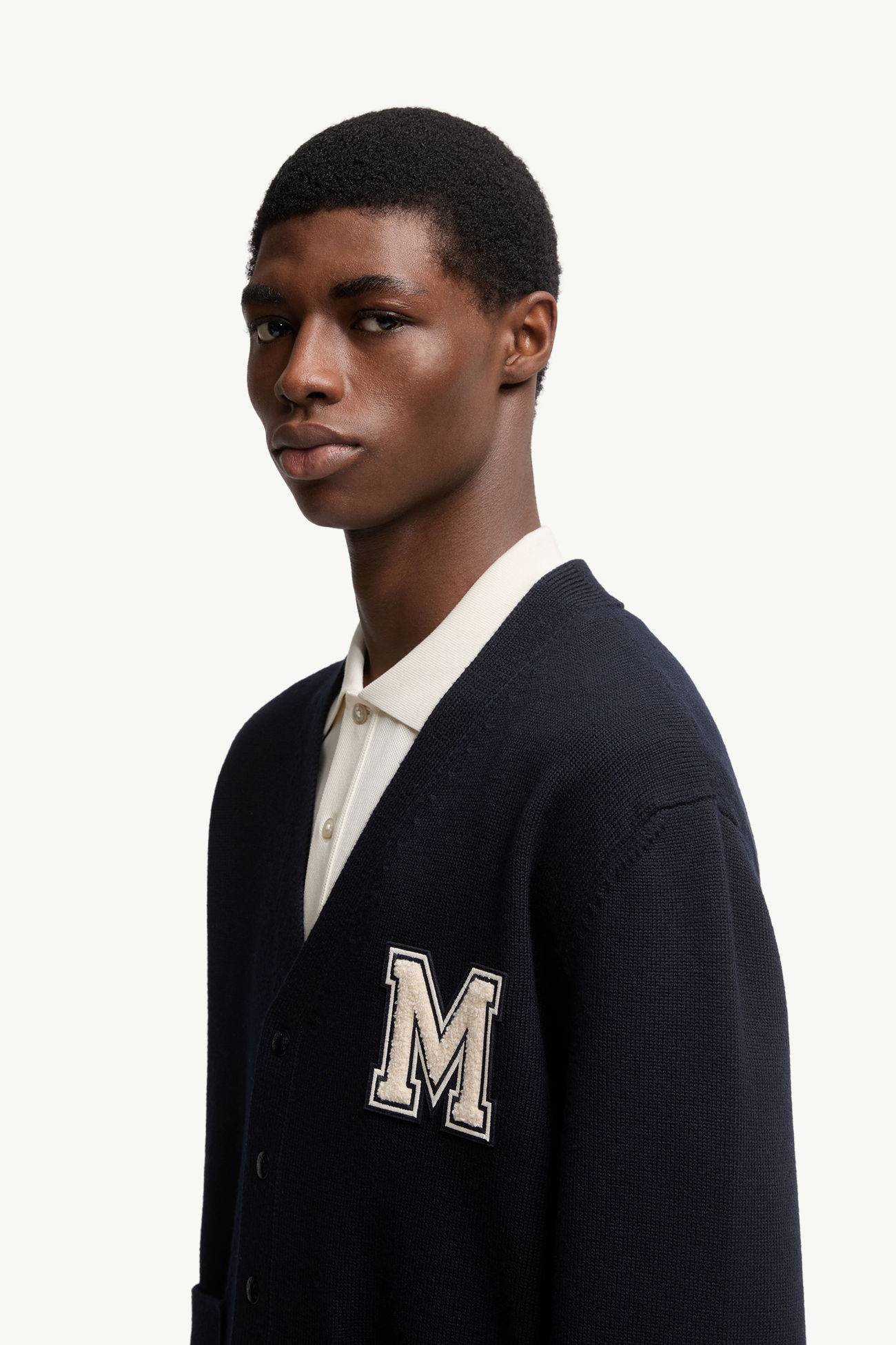 Embroidered Monogram Wool Cardigan Men Blue Moncler 1