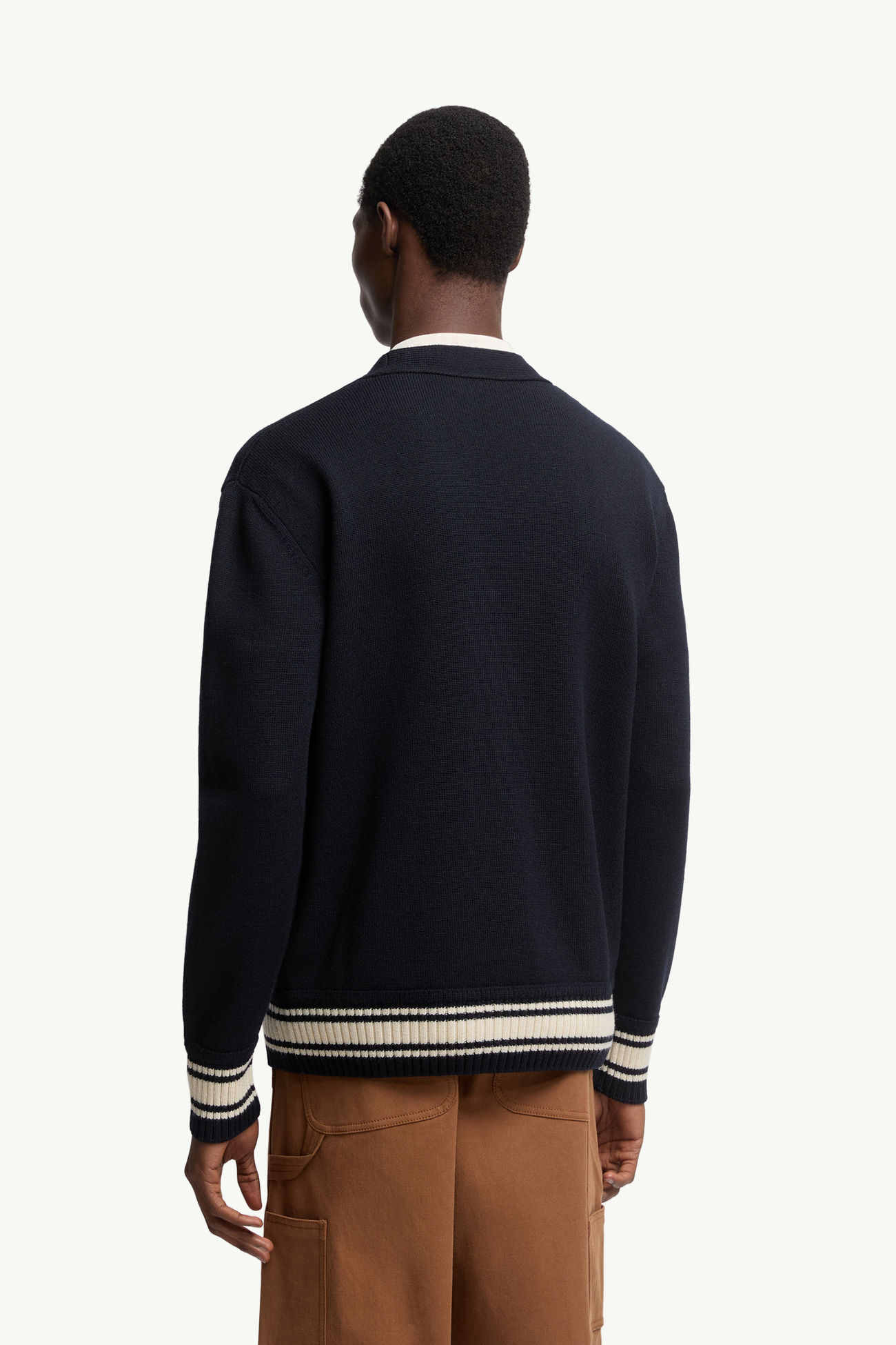 Cardigan en laine à monogramme brodé Hommes Bleu Moncler 4