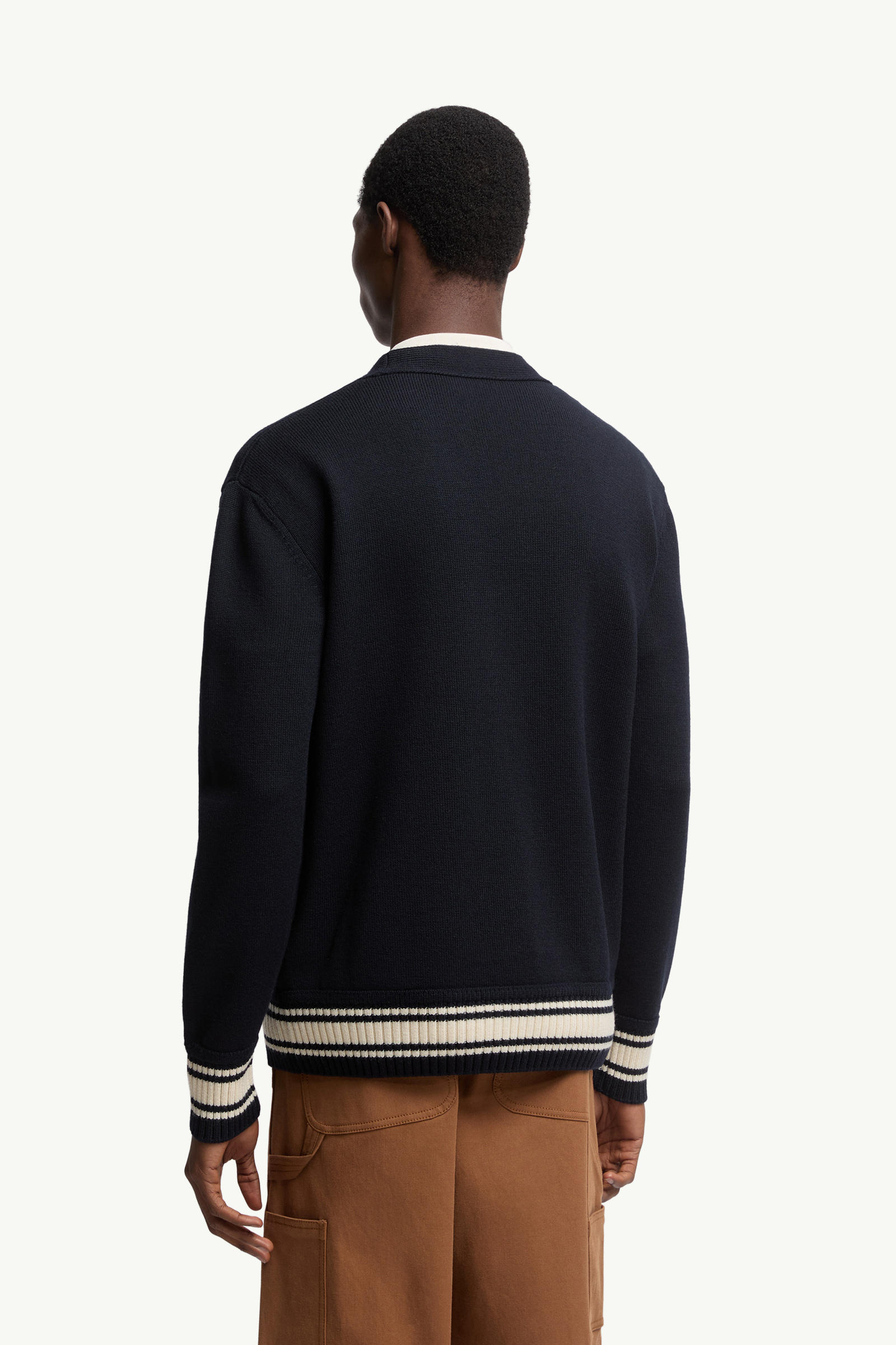 Embroidered Monogram Wool Cardigan Men Blue Moncler 4
