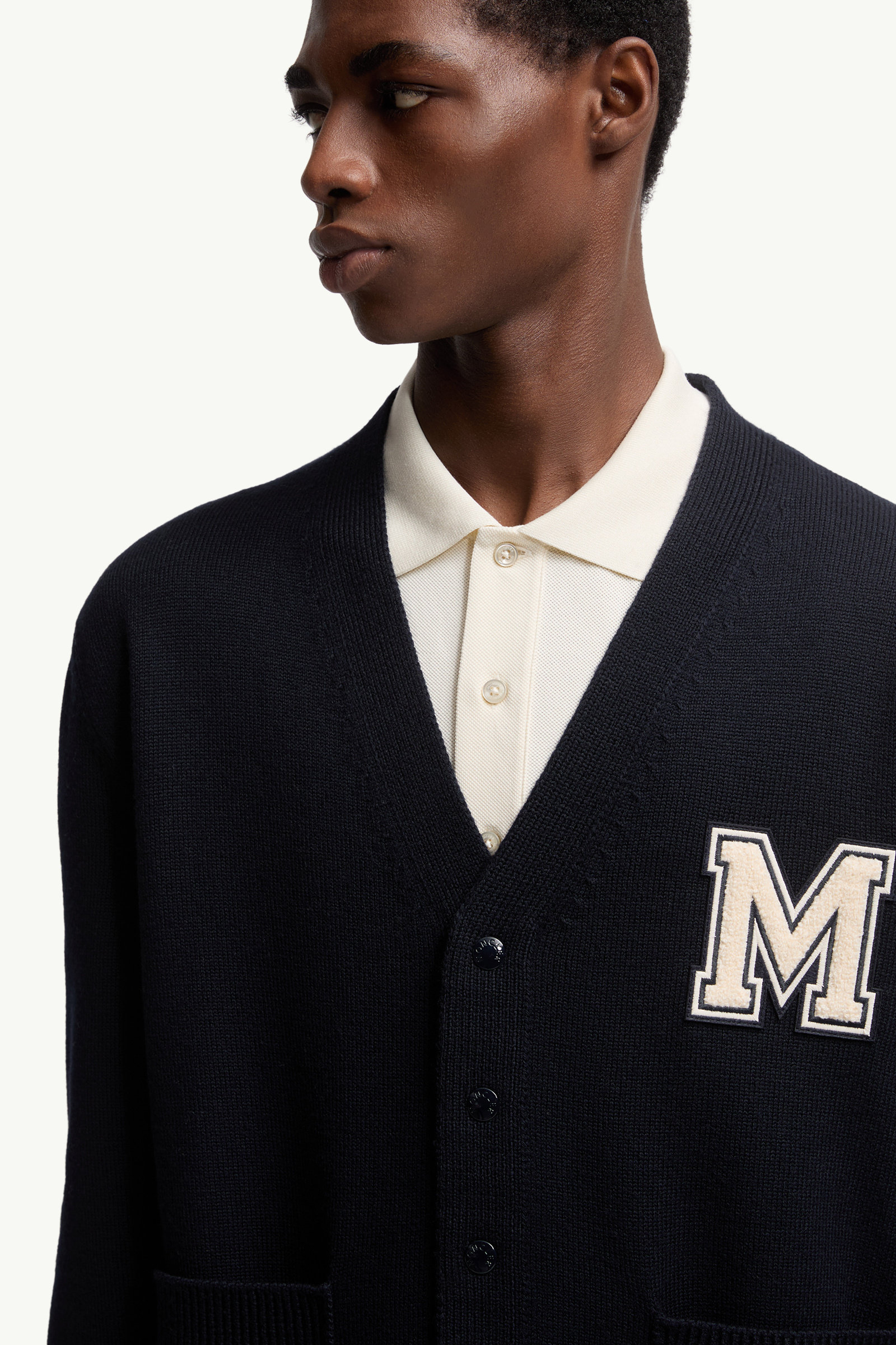 Embroidered Monogram Wool Cardigan Men Blue Moncler 5