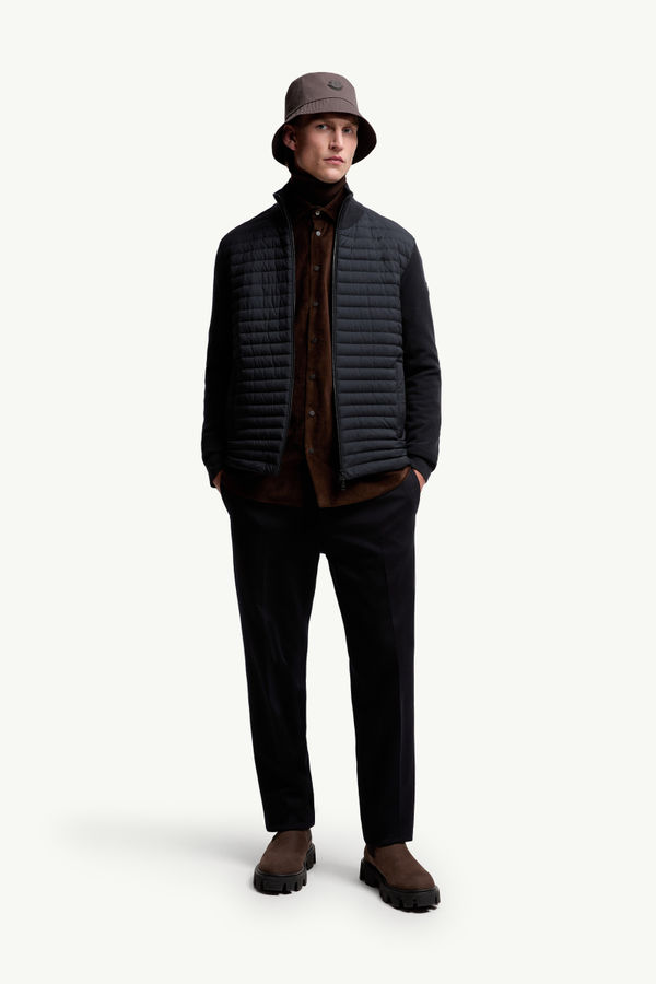 Cardigan imbottito in lana e cashmere con zip Uomo Blu Moncler 0