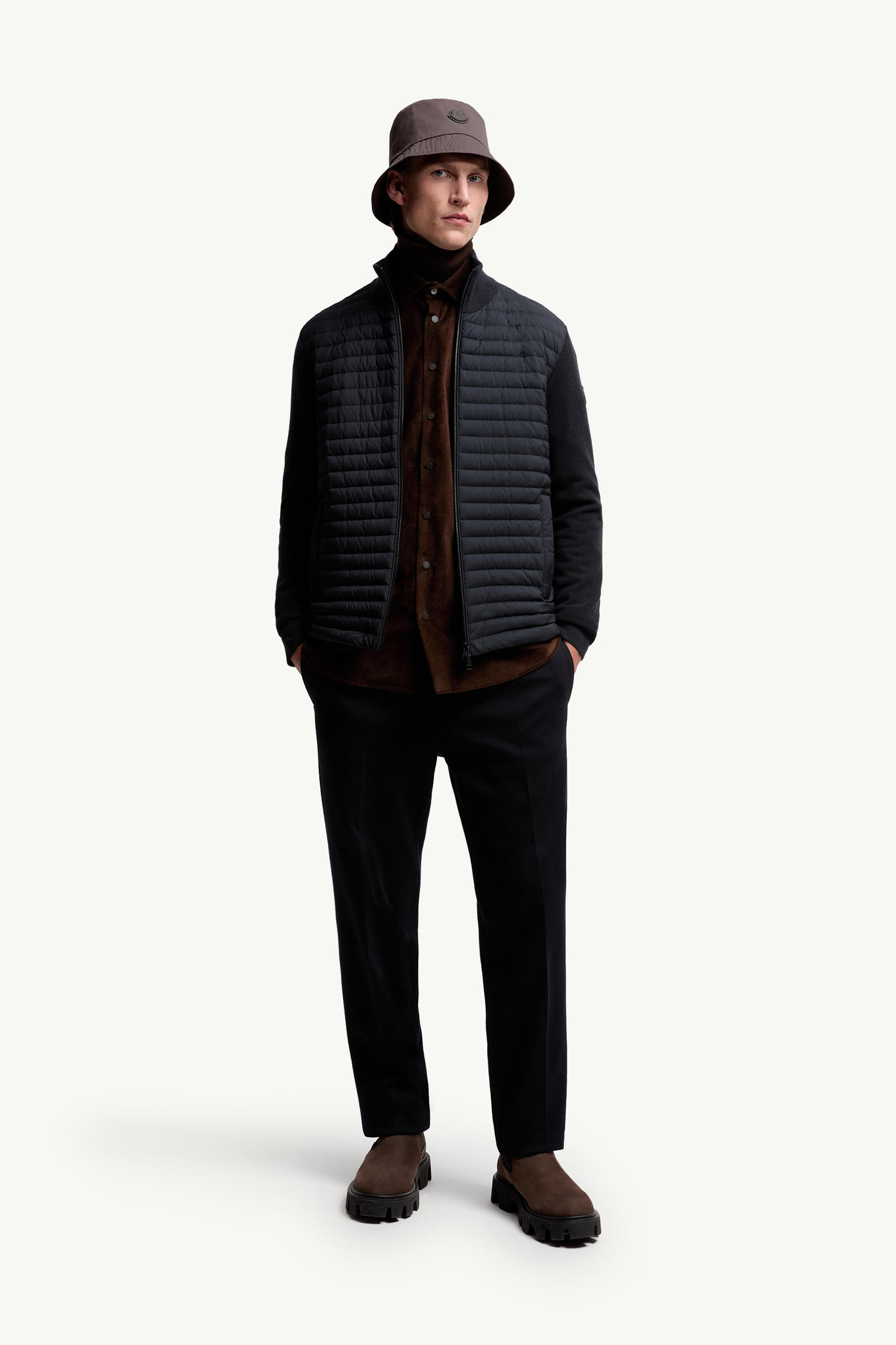 夾層羊毛和羊絨拉鏈開襟毛衣 男士 藍色 Moncler 0