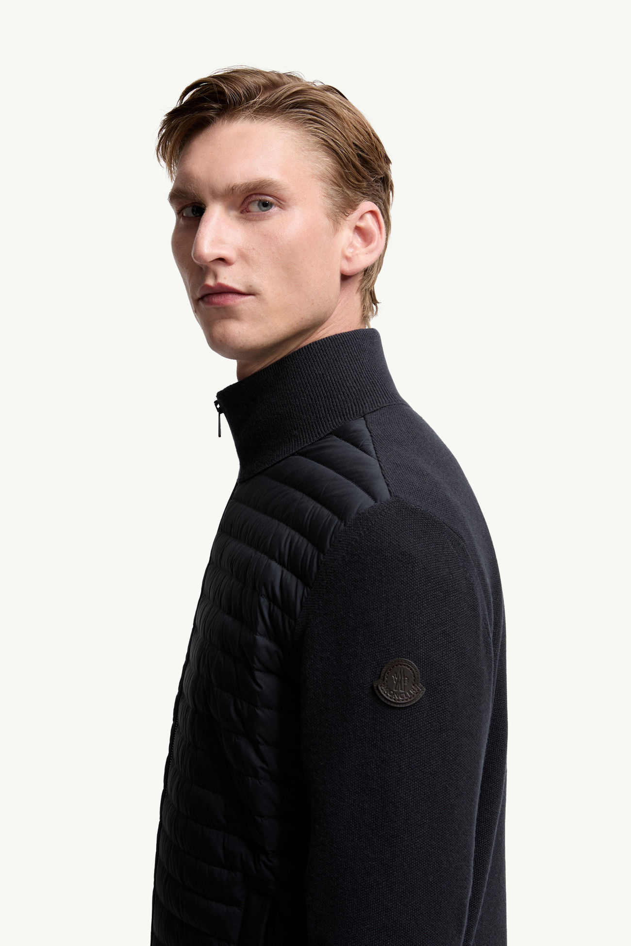 Gepolsterte Strickjacke mit Reißverschluss aus Wolle und Kaschmir Herren Blau Moncler 1