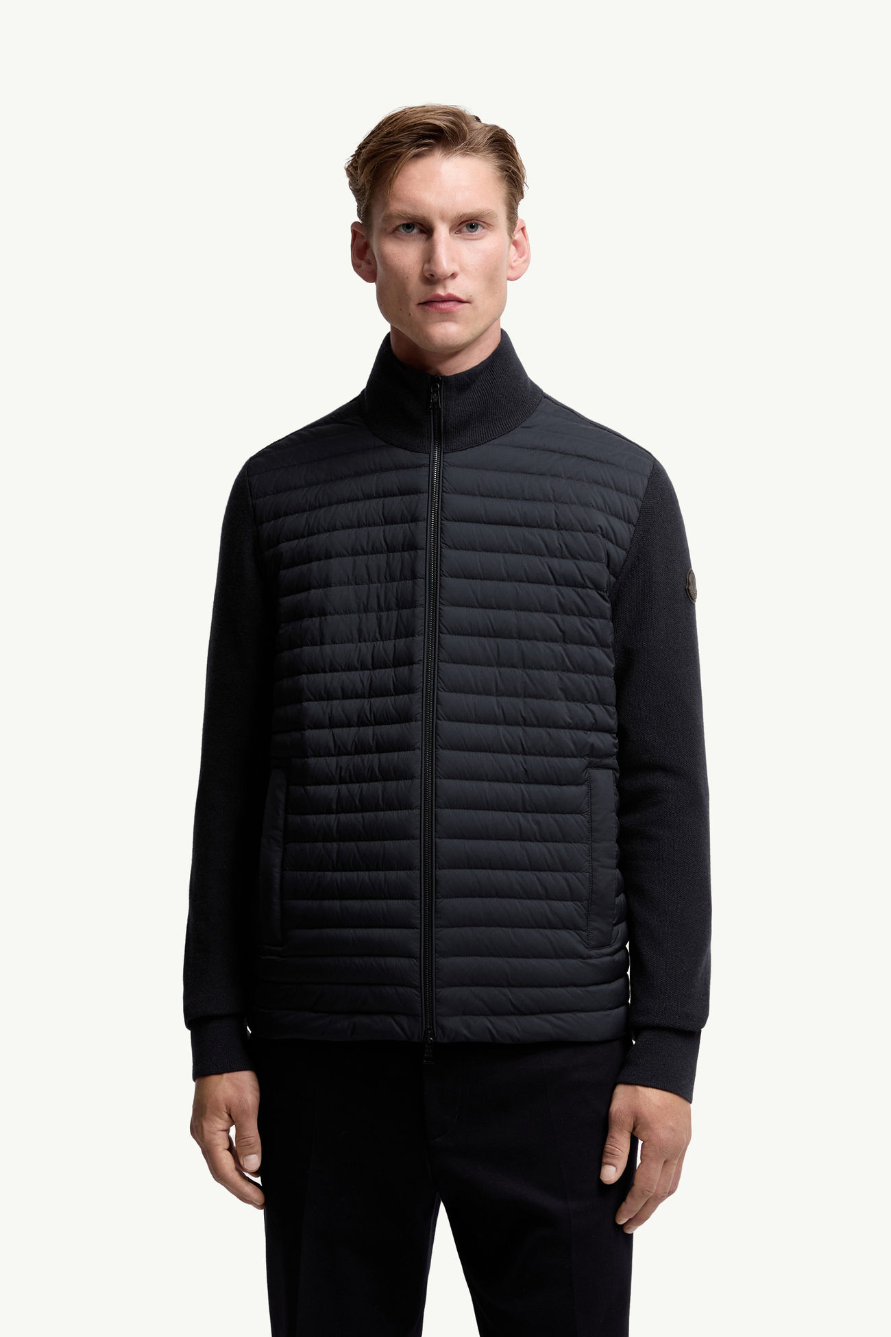 夾層羊毛和羊絨拉鏈開襟毛衣 男士 藍色 Moncler 3