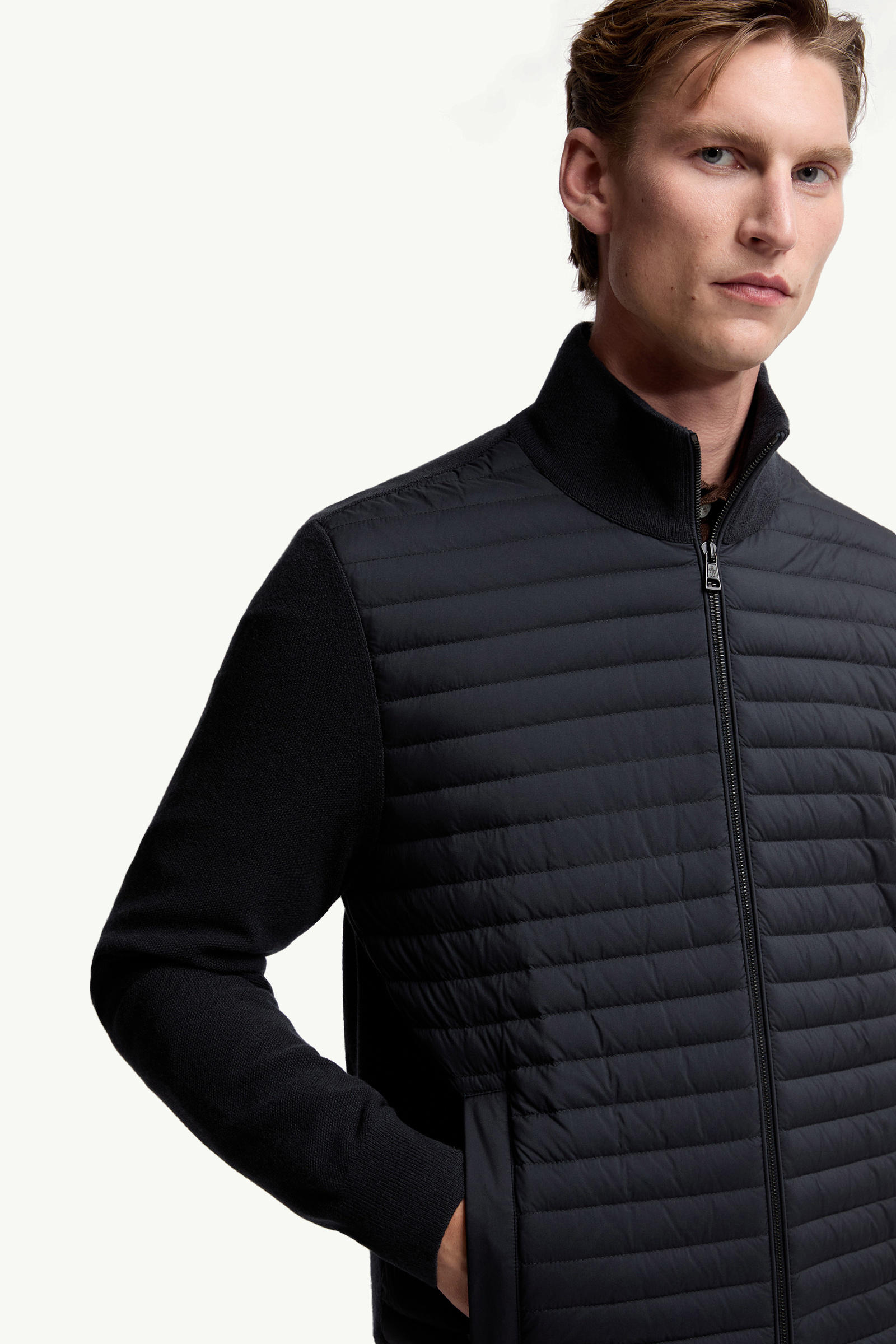 Padded Wool & Cashmere Zip-Up Cardigan Men Blue Moncler 5