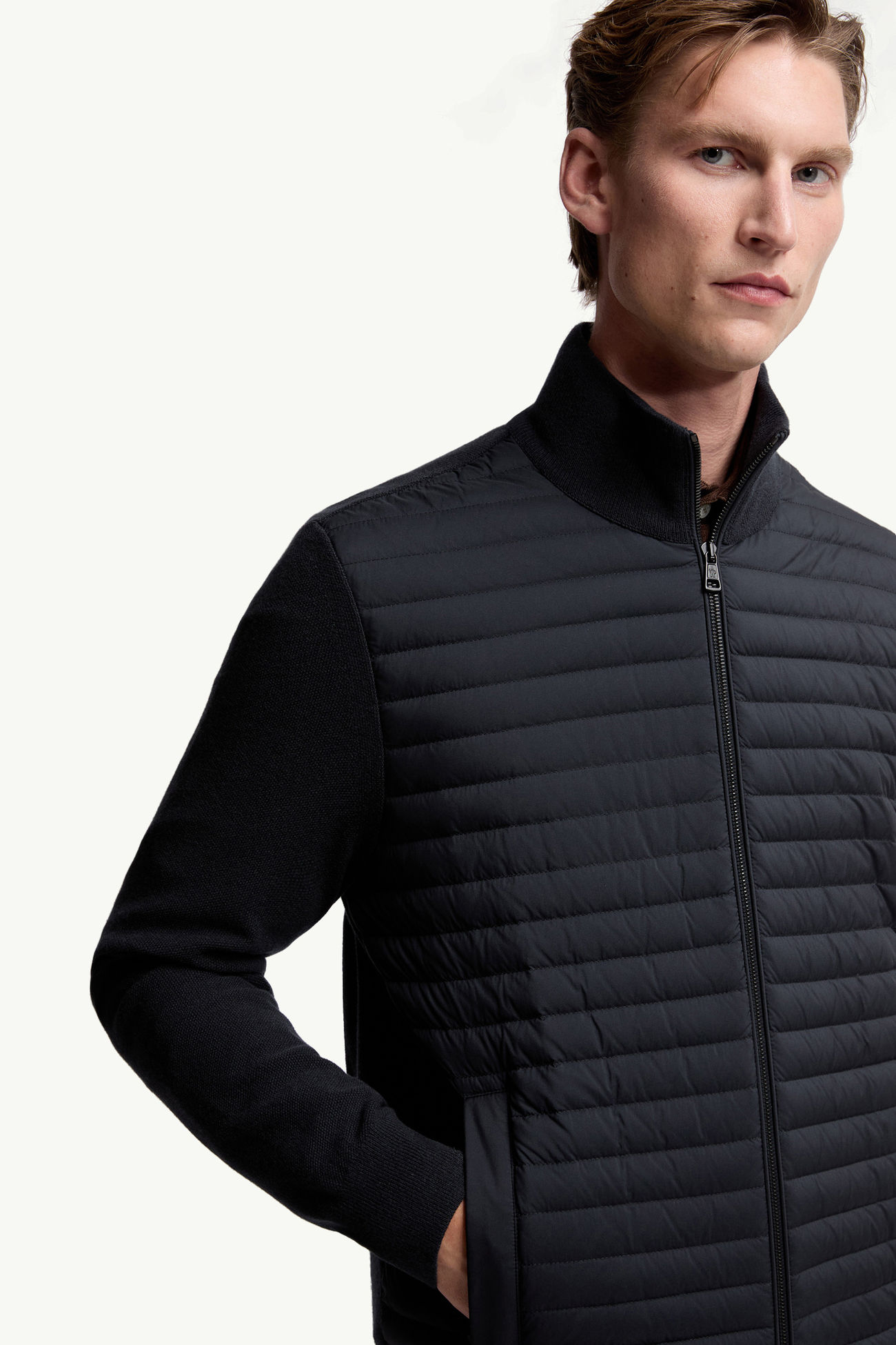 夾層羊毛和羊絨拉鏈開襟毛衣 男士 藍色 Moncler 5