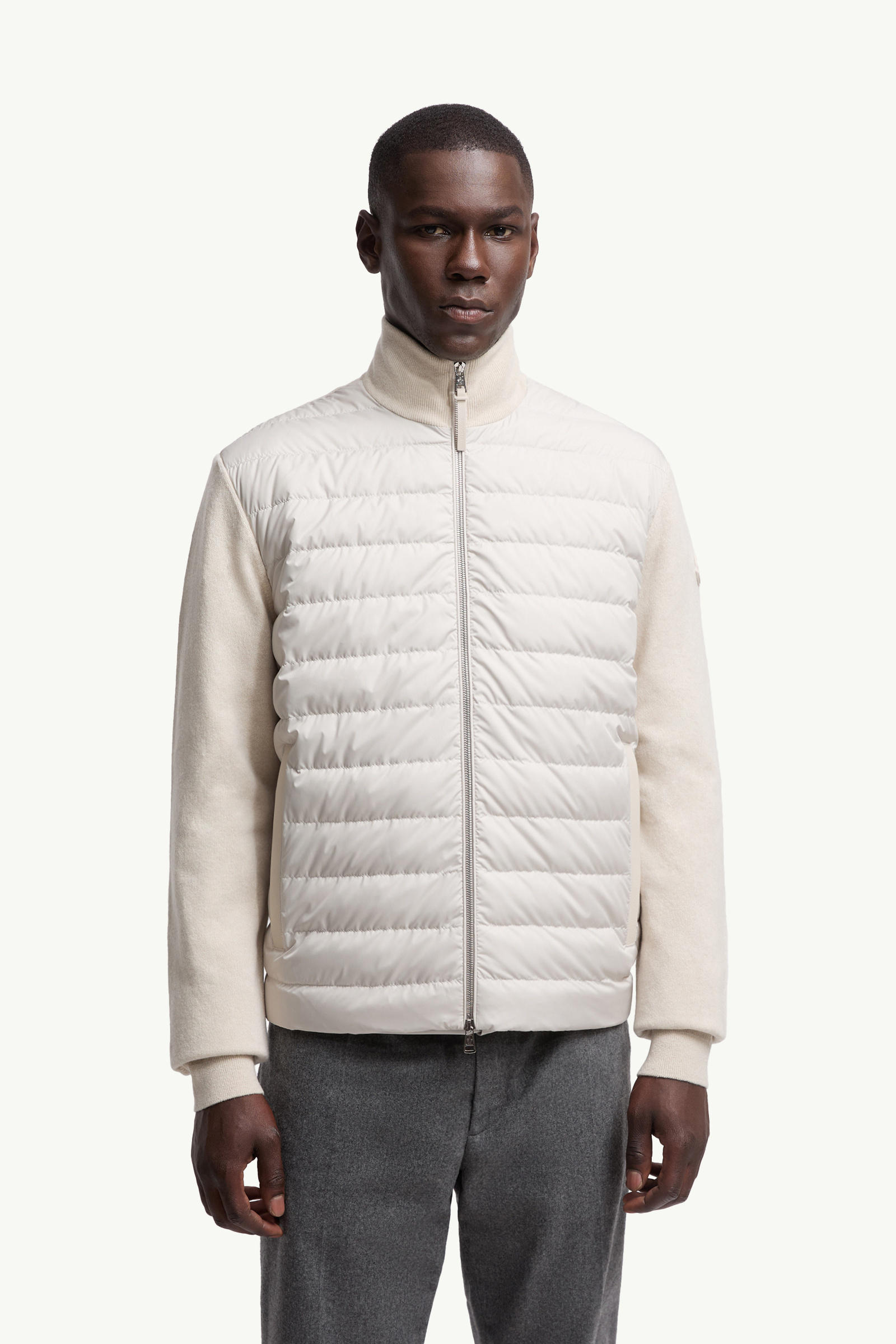 Padded Wool & Cashmere Zip-Up Cardigan Men White Moncler 3