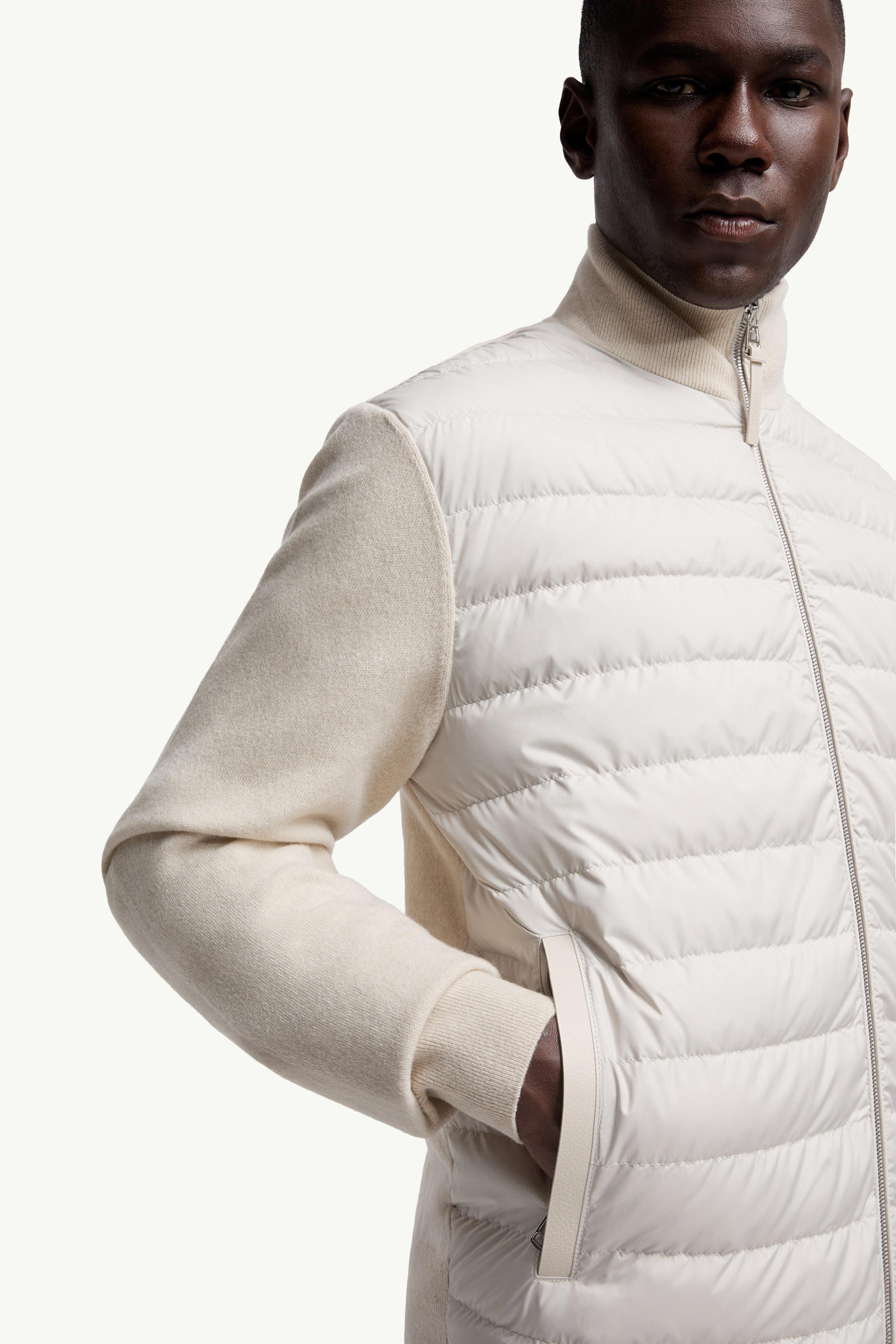 Padded Wool & Cashmere Zip-Up Cardigan Men White Moncler 5
