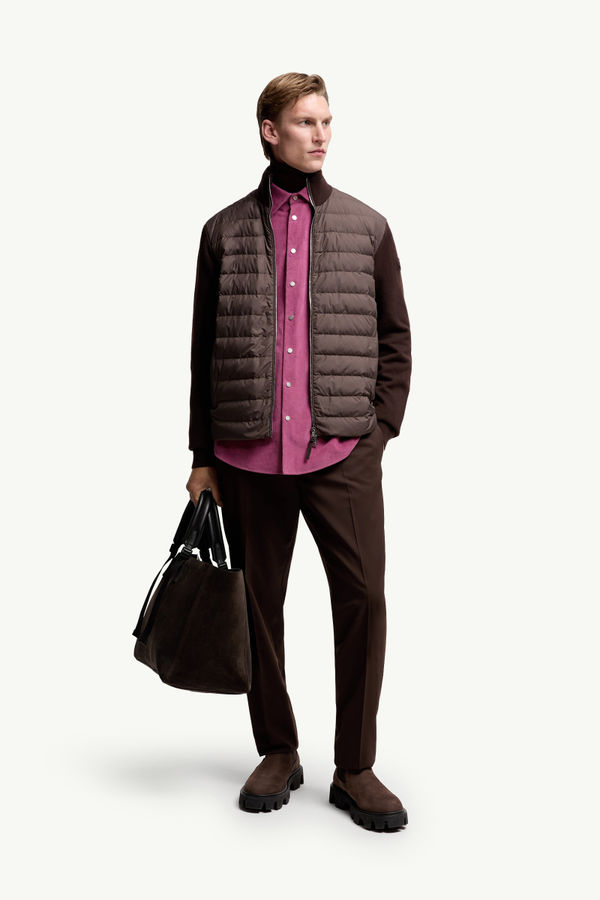 Padded Wool & Cashmere Zip-Up Cardigan Men Brown Moncler 0