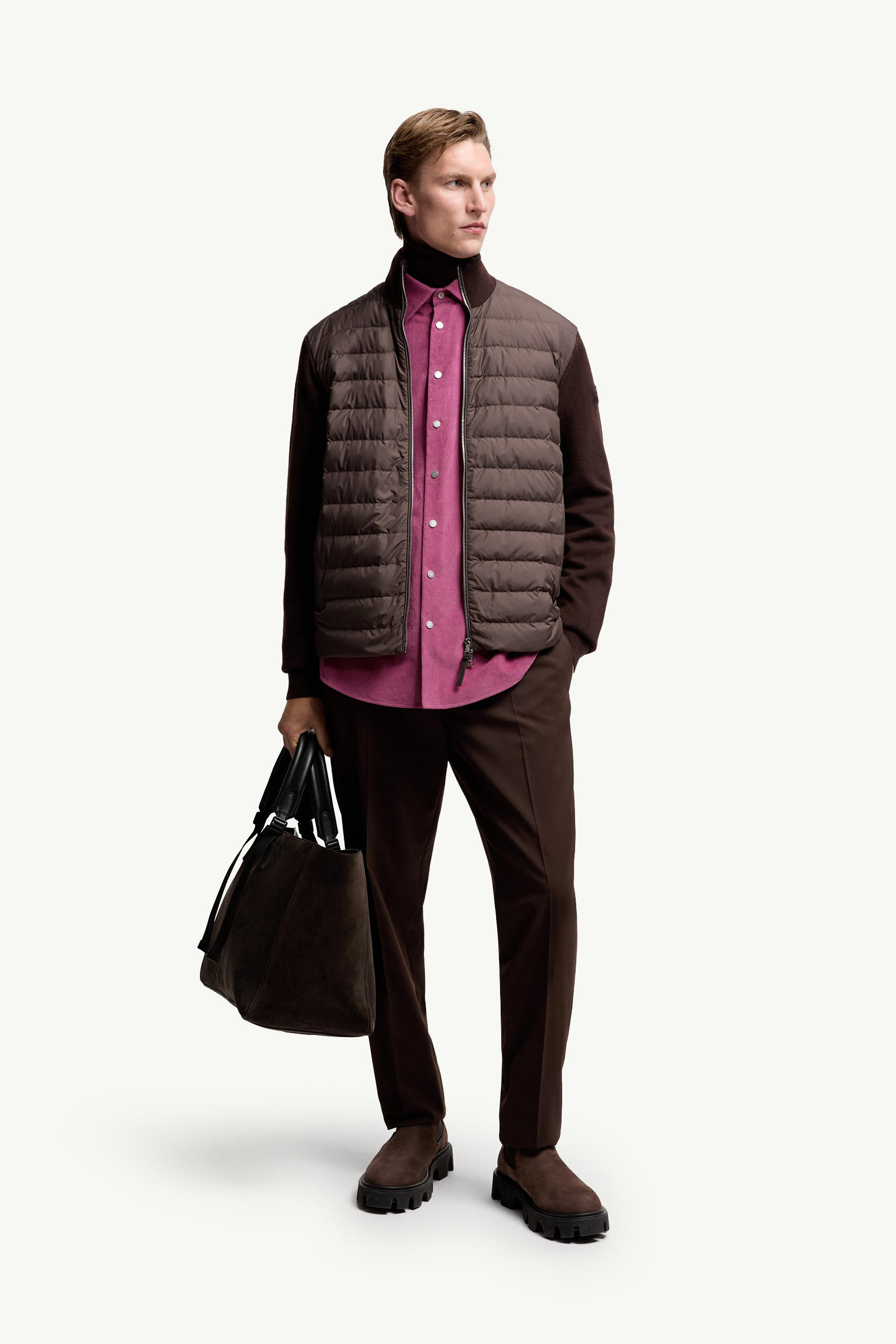 Padded Wool & Cashmere Zip-Up Cardigan Men Brown Moncler 0