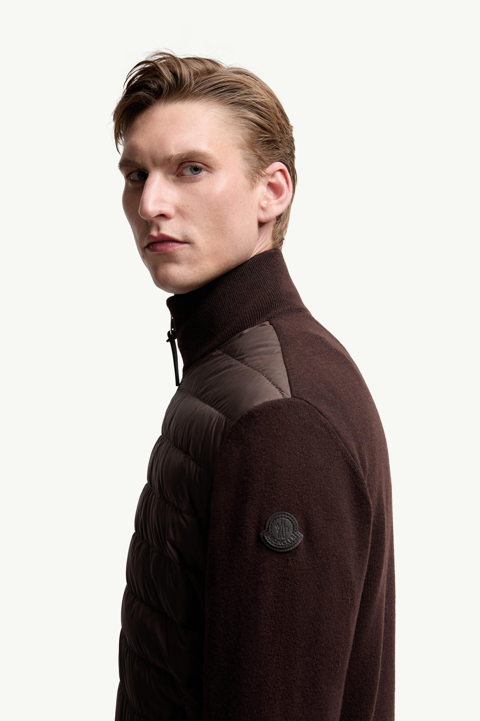 MONCLER モンクレールニットファー カーディガン赤茶系S ジップアップ Brown Padded Wool & Cashmere Zip-Up Cardigan - Sweaters