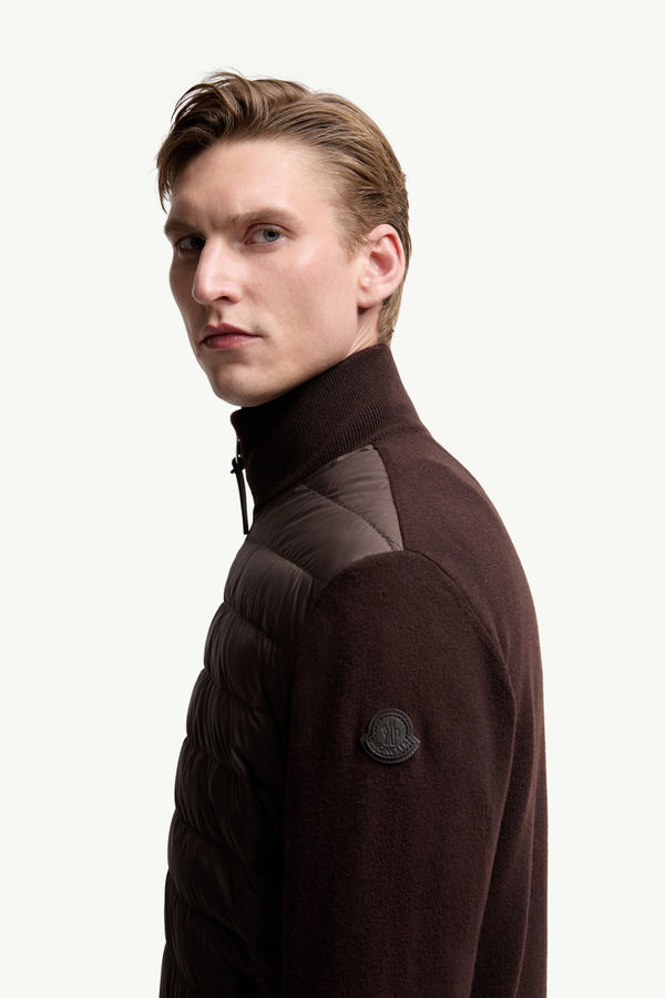 Padded Wool & Cashmere Zip-Up Cardigan Men Brown Moncler 1