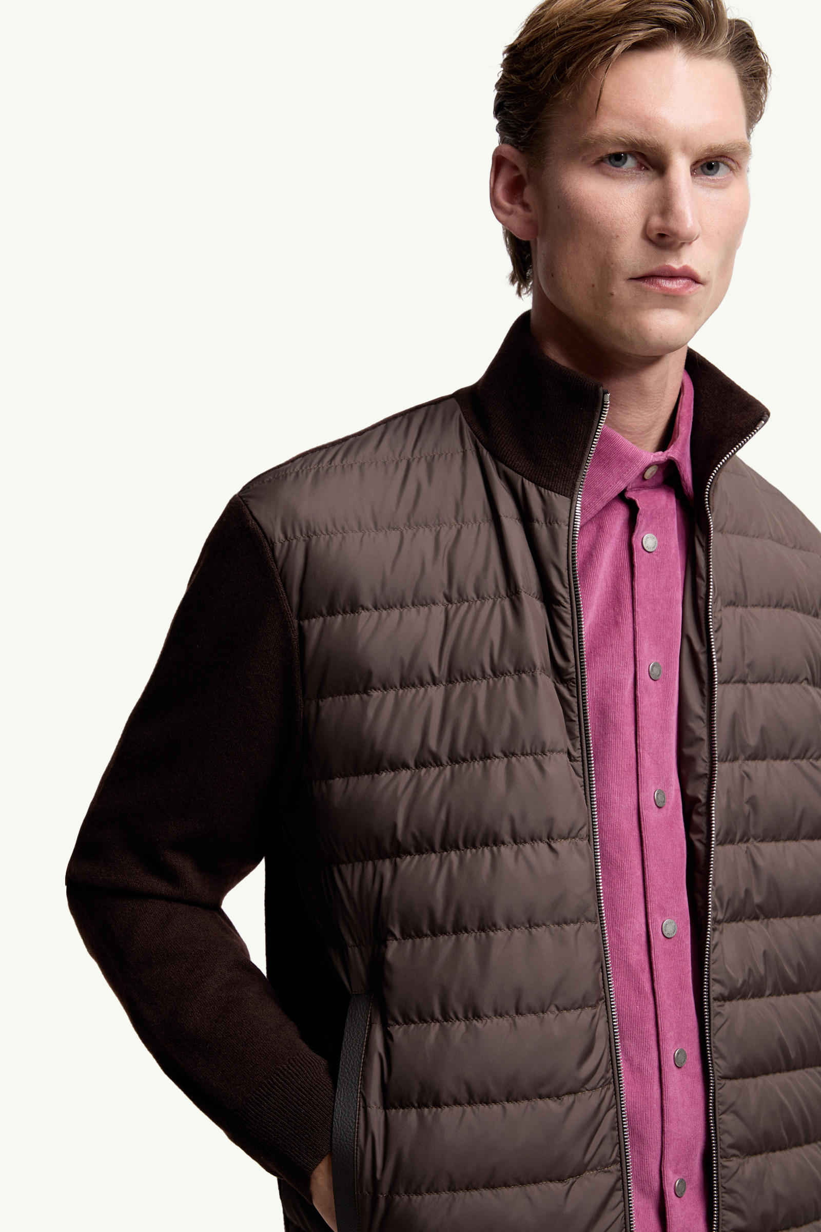 Padded Wool & Cashmere Zip-Up Cardigan Men Brown Moncler 5