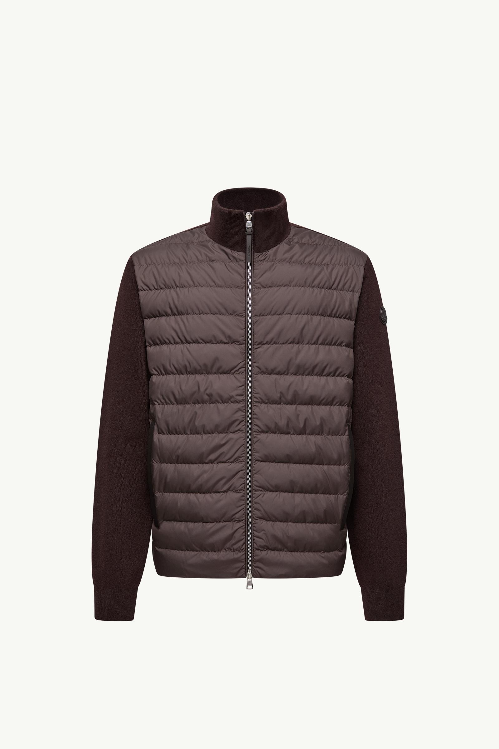 Brown Padded Wool & Cashmere Zip-Up Cardigan - Sweaters