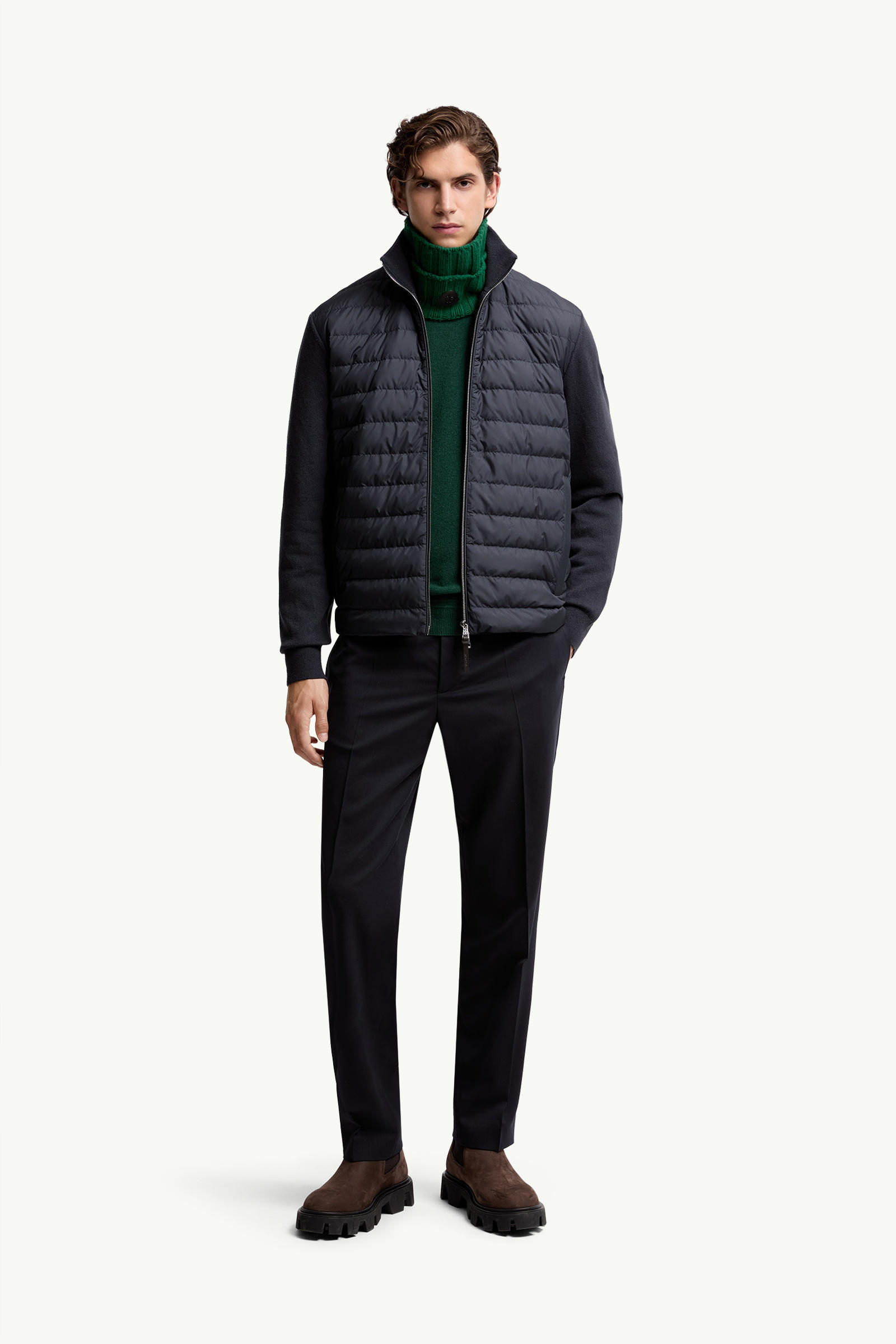 Padded Wool & Cashmere Zip-Up Cardigan Men Blue Moncler 0