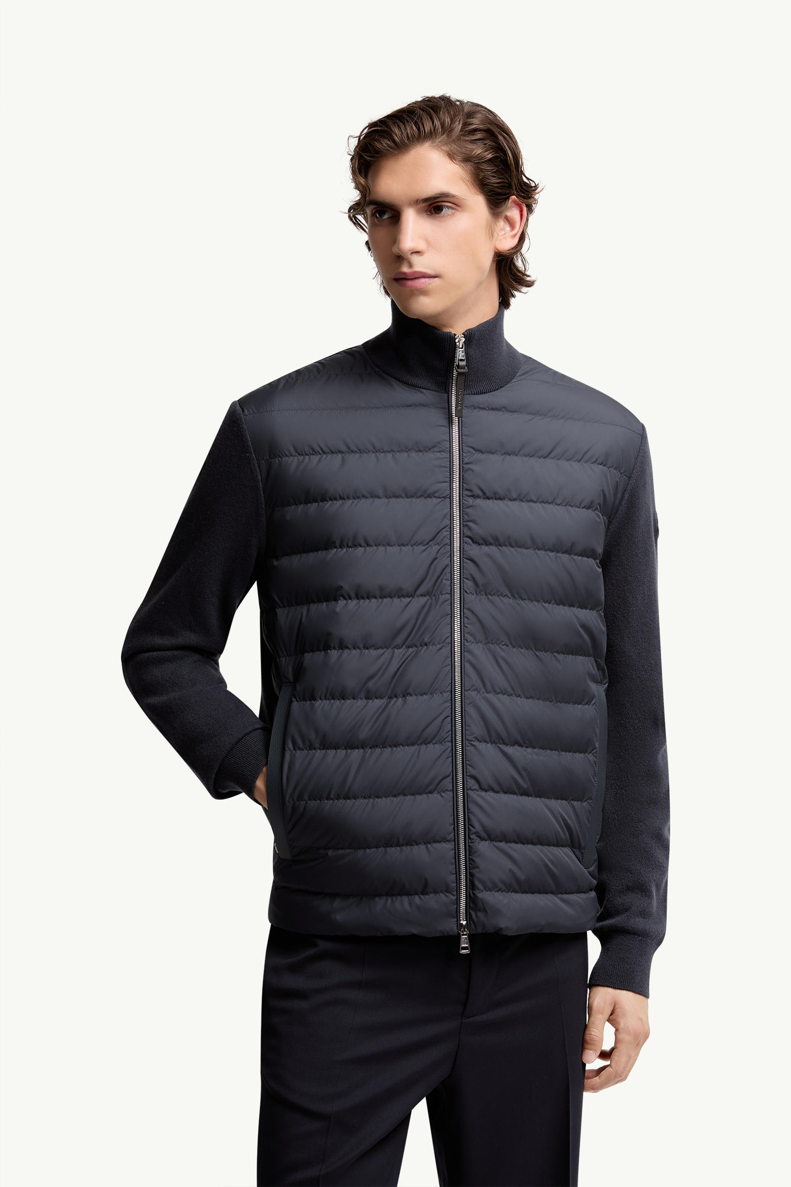Padded Wool & Cashmere Zip-Up Cardigan Men Blue Moncler 3