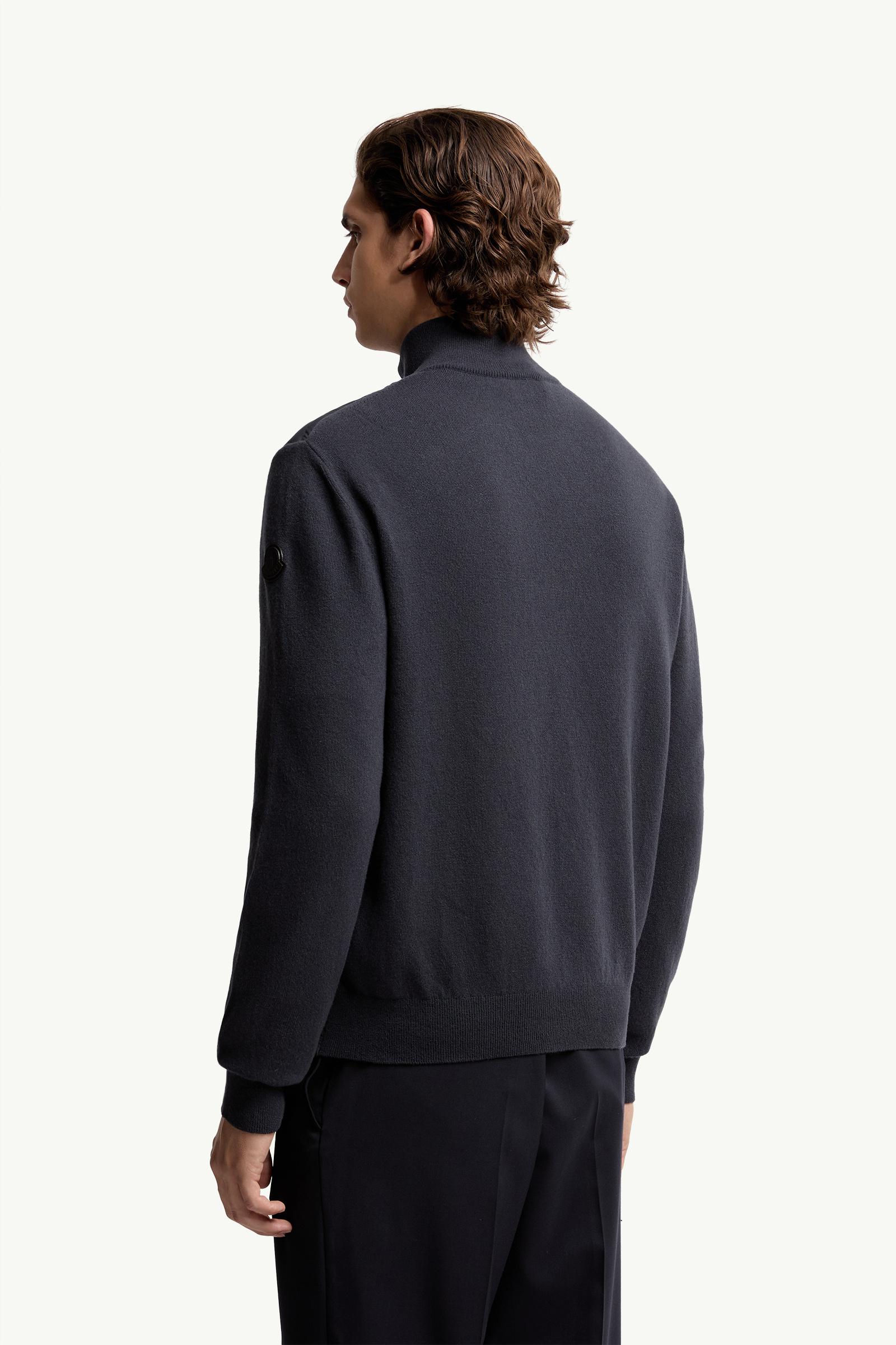 Blue Padded Wool & Cashmere Zip-Up Cardigan - Sweaters & Cardigans