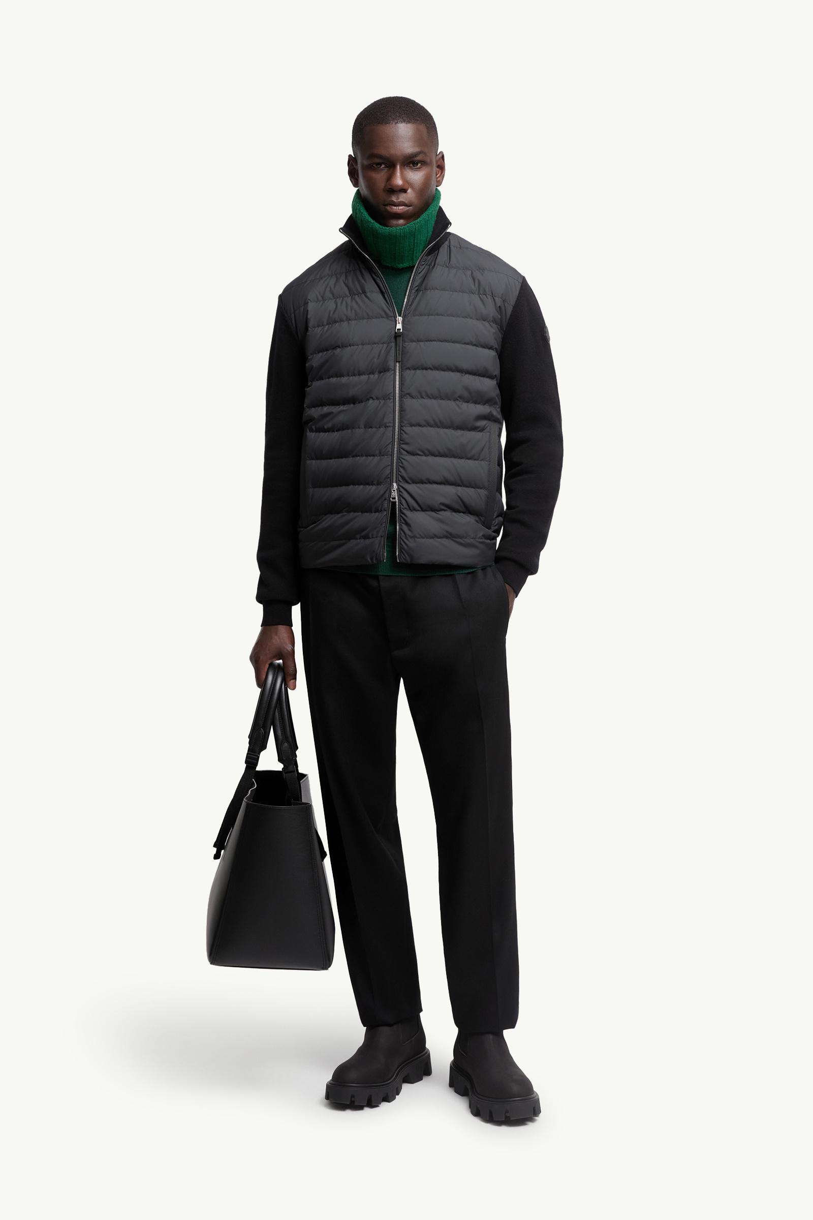 Black Padded Wool & Cashmere Zip-Up Cardigan - Sweaters