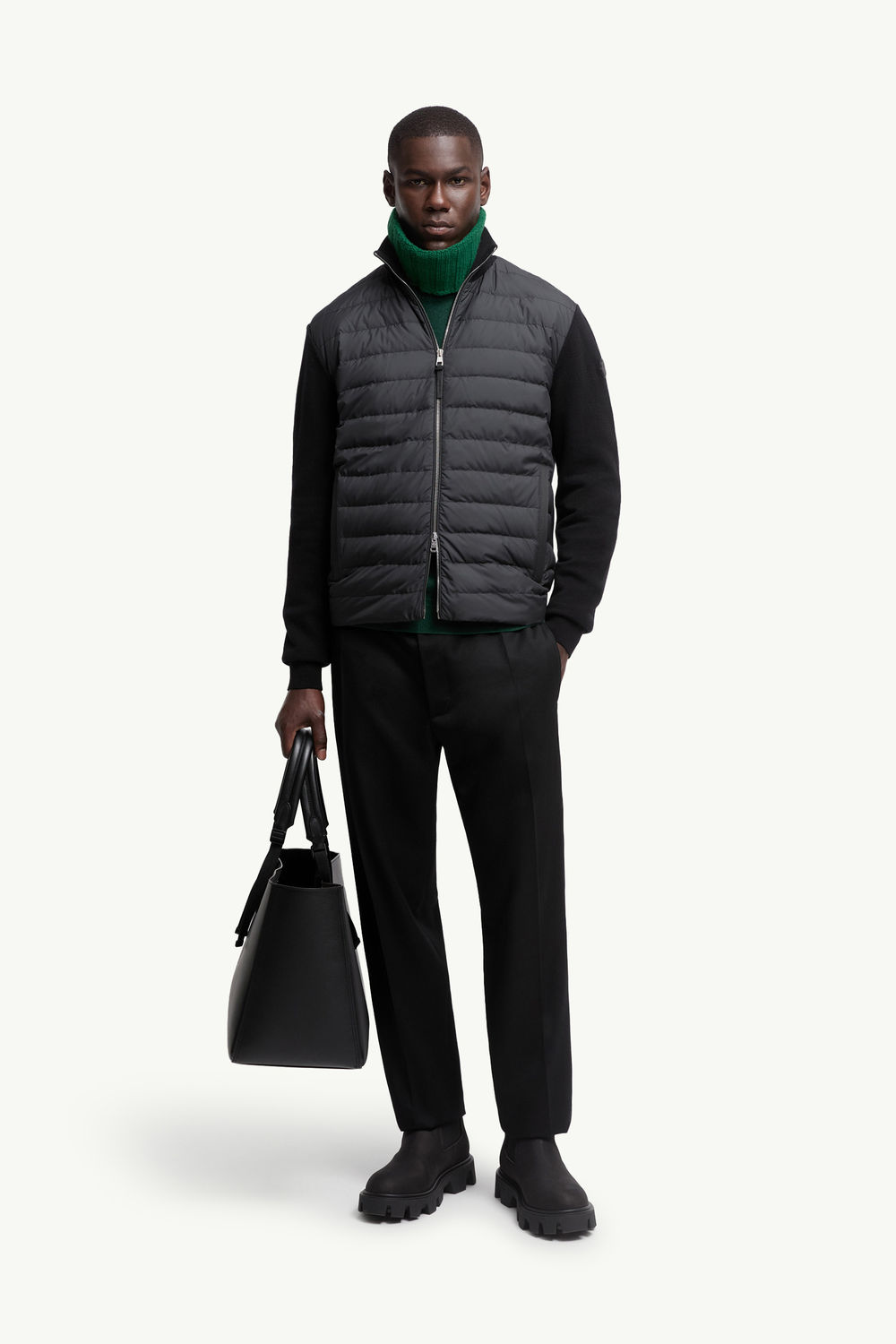 Padded Wool & Cashmere Zip-Up Cardigan Men Black Moncler 0