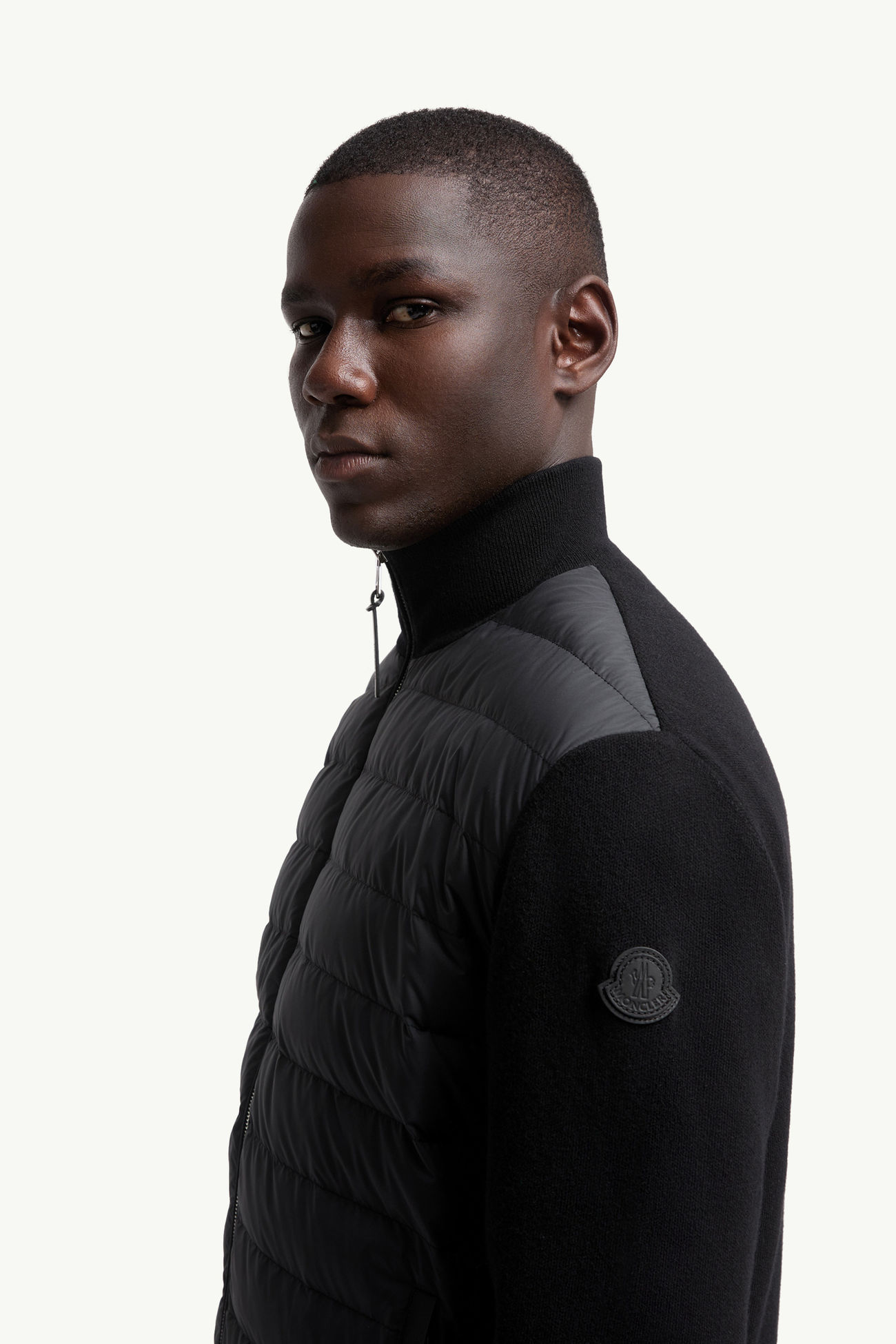 Cardigan imbottito in lana e cashmere con zip Uomo Nero Moncler 1