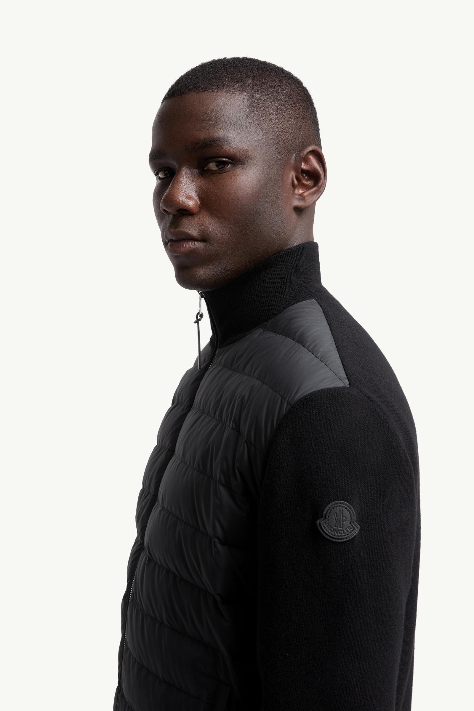 Black Padded Wool & Cashmere Zip-Up Cardigan - Sweaters