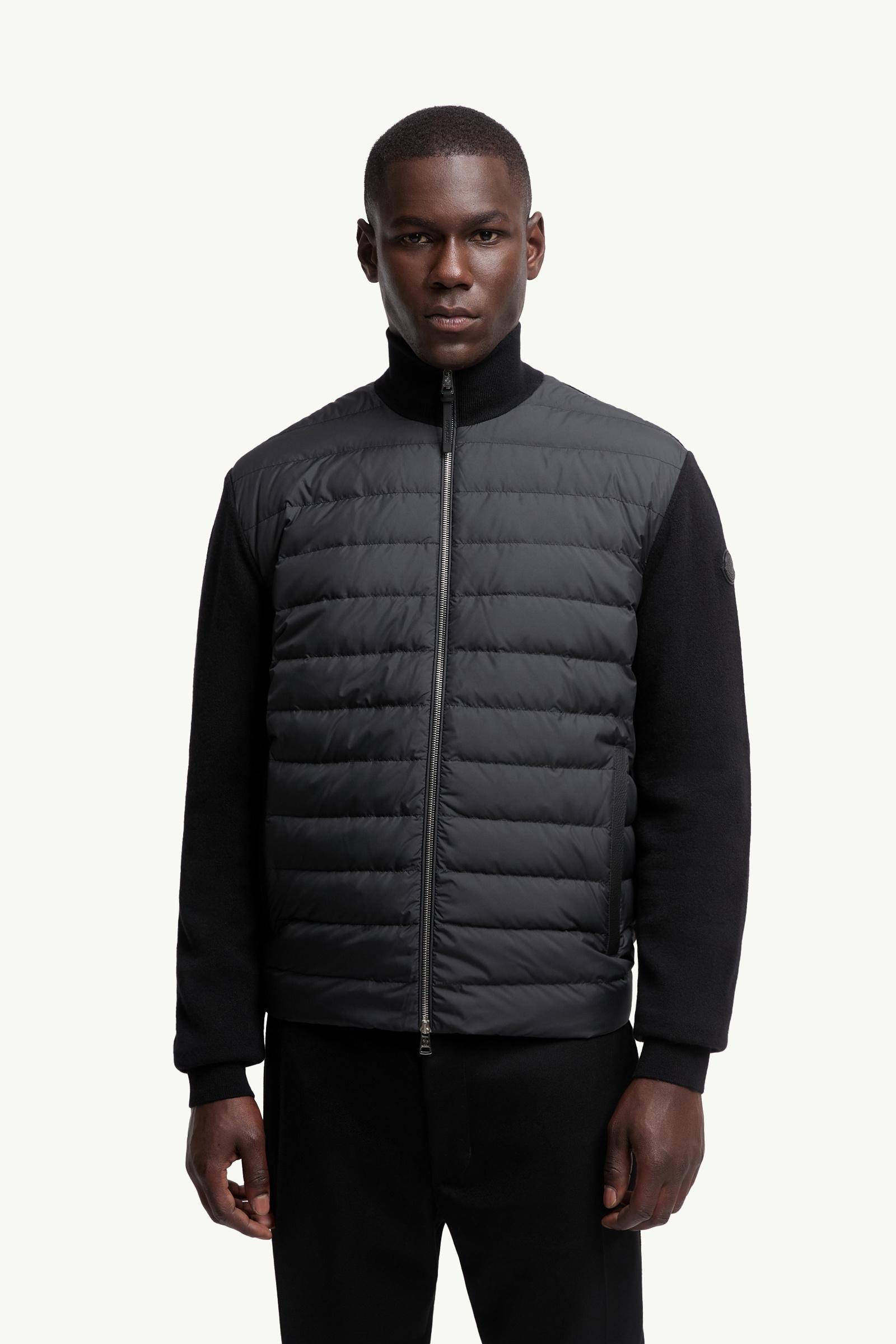 Black Padded Wool & Cashmere Zip-Up Cardigan - Sweaters
