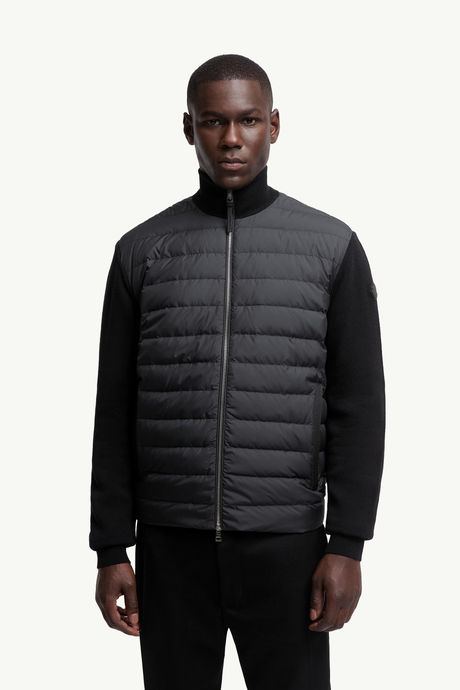 Padded Wool & Cashmere Zip-Up Cardigan Men Black Moncler 3