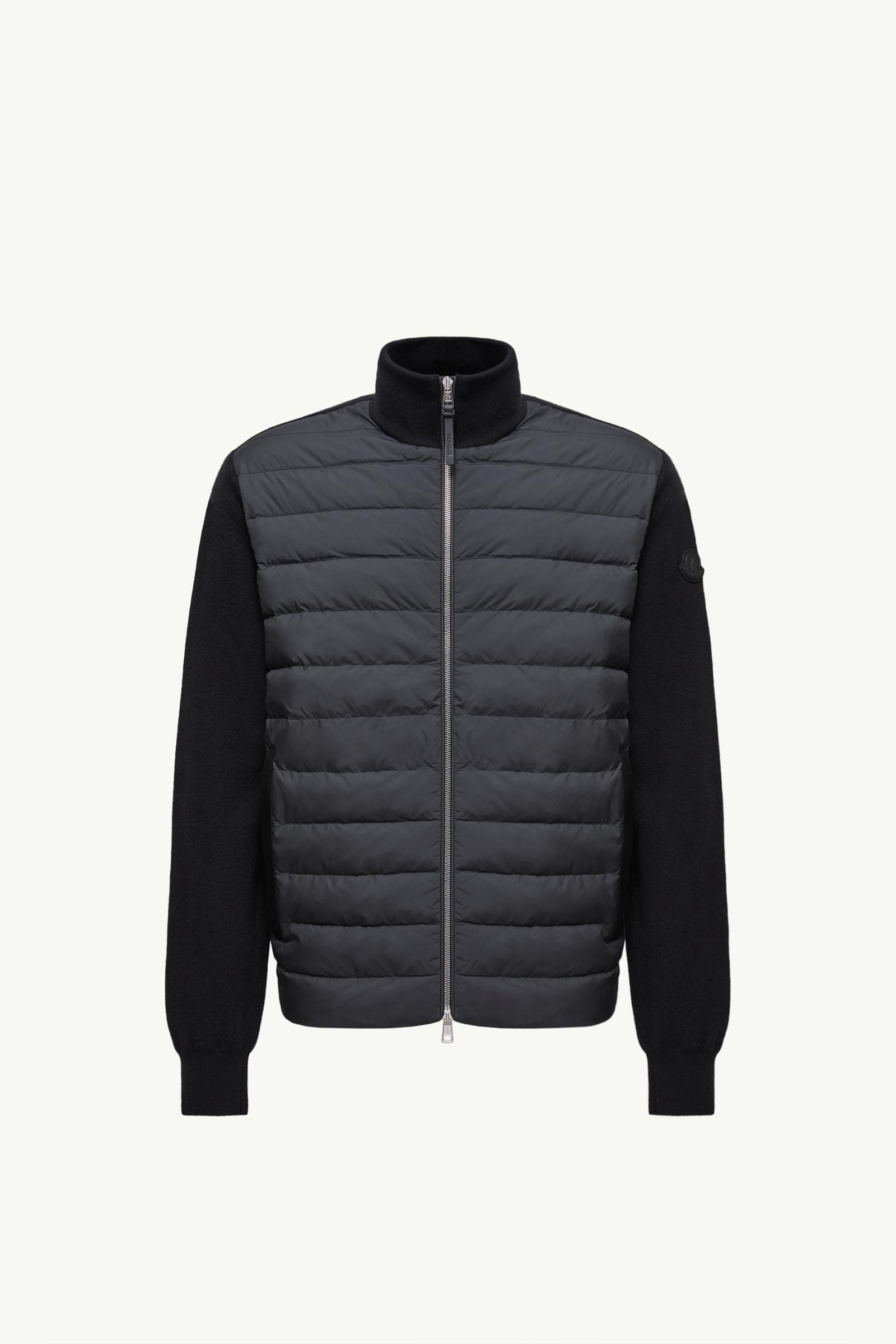 Black Padded Wool & Cashmere Zip-Up Cardigan - Sweaters