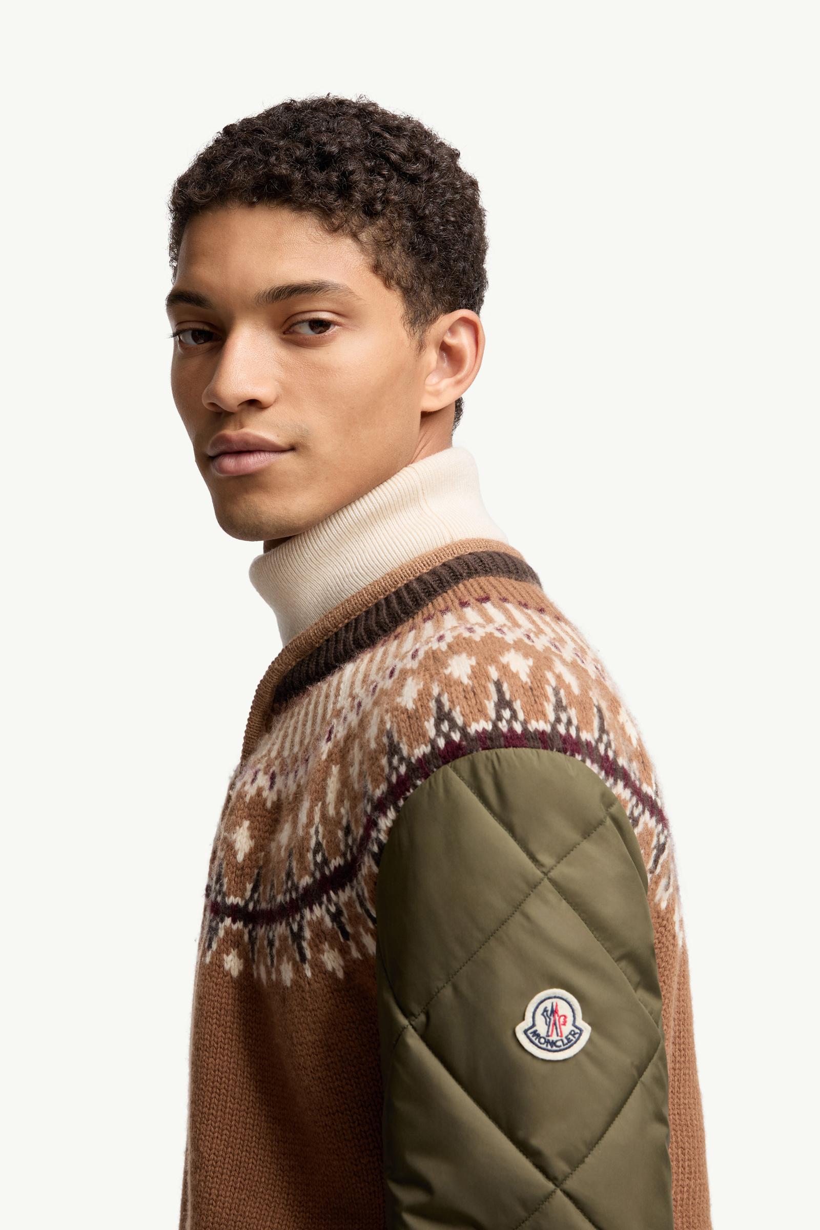 Cardigan en laine mélangée à matelassage géométrique Hommes Beige & Vert Moncler 1