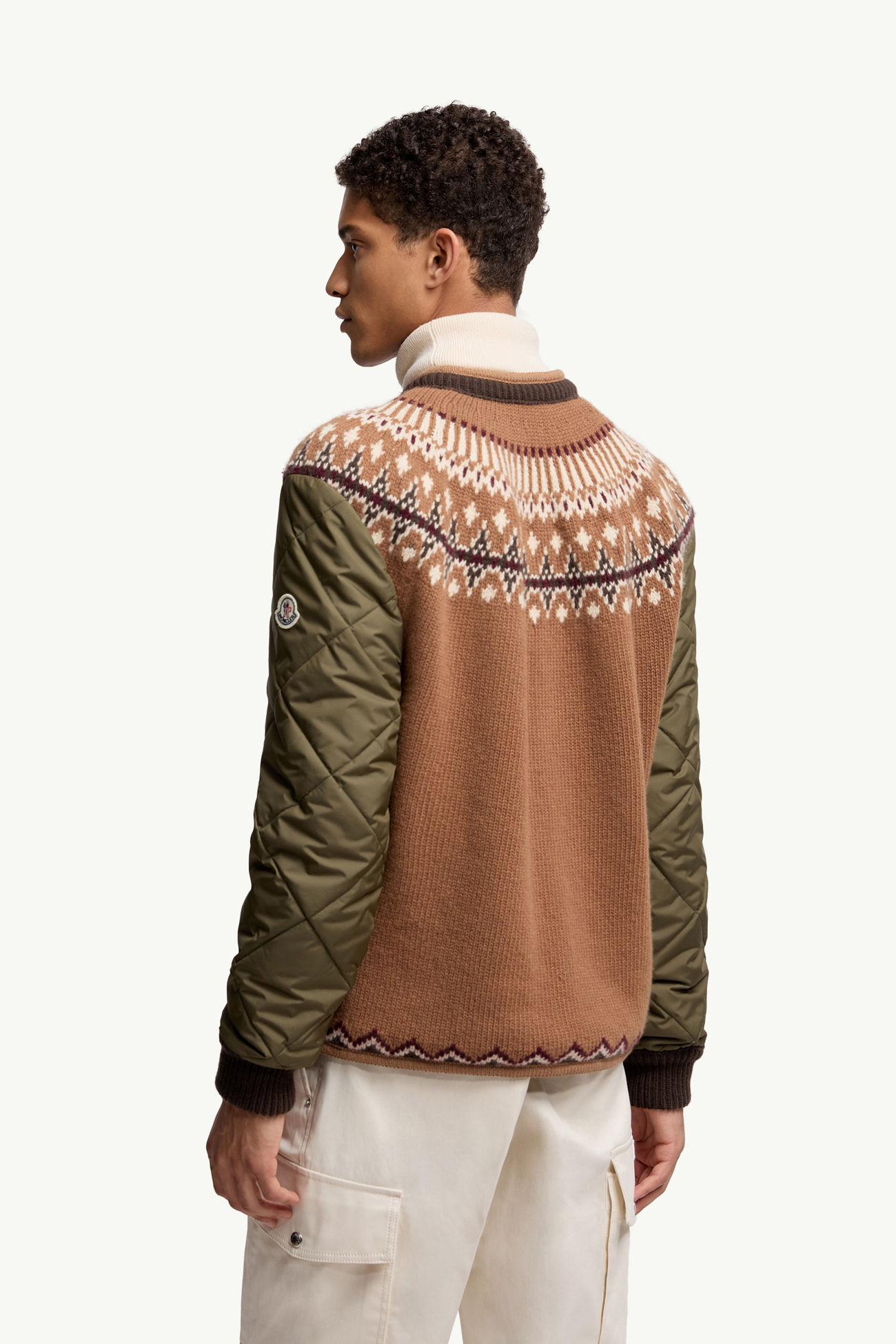 夾層羊毛混紡幾何開襟毛衣 男士 米色和綠色 Moncler 4