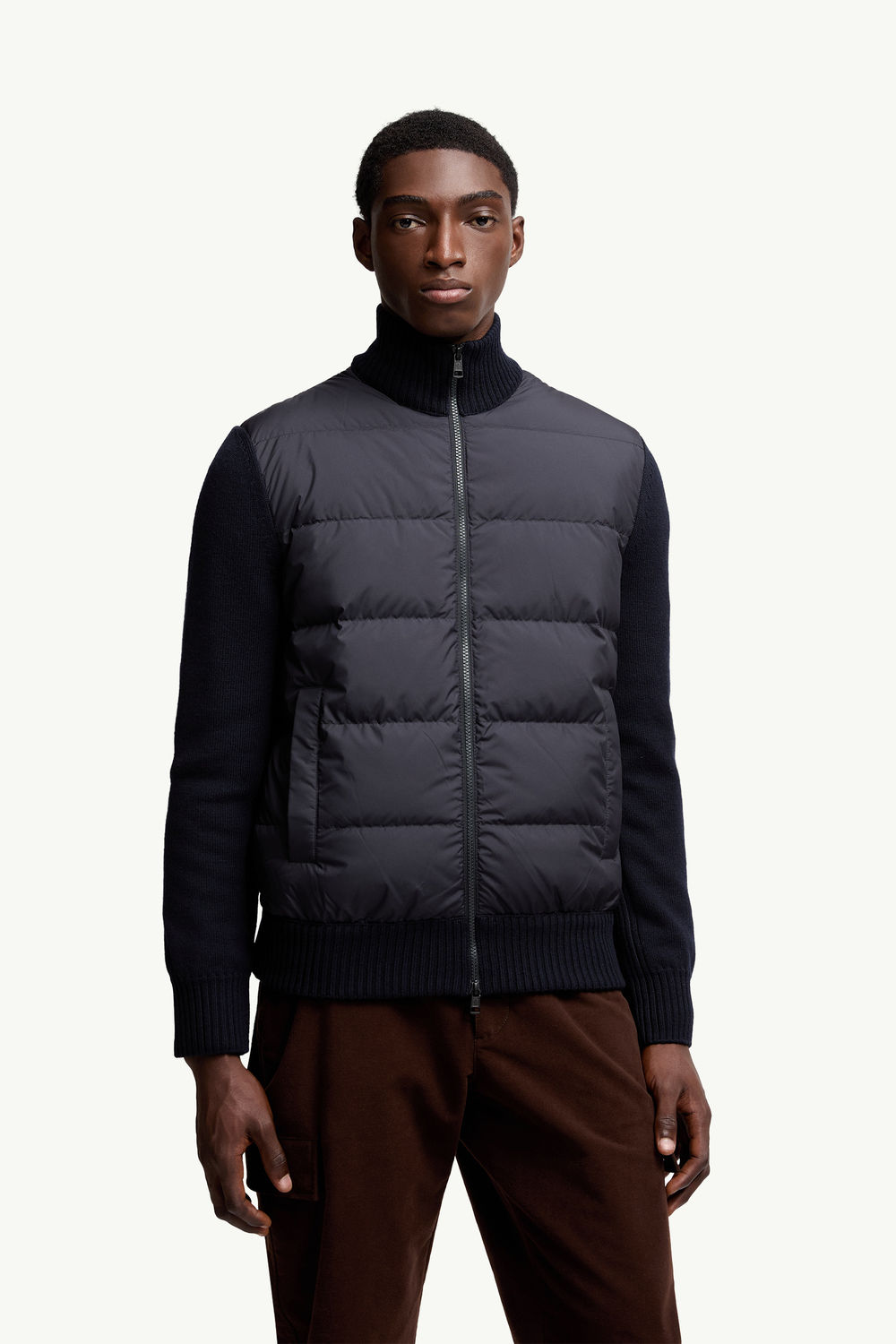 Padded Wool Zip-Up Cardigan Men Navy Blue Moncler 3