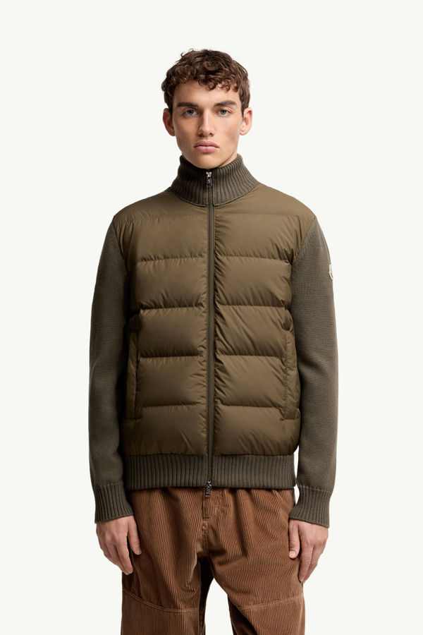 Padded Wool Zip-Up Cardigan Men Olive Green Moncler 3