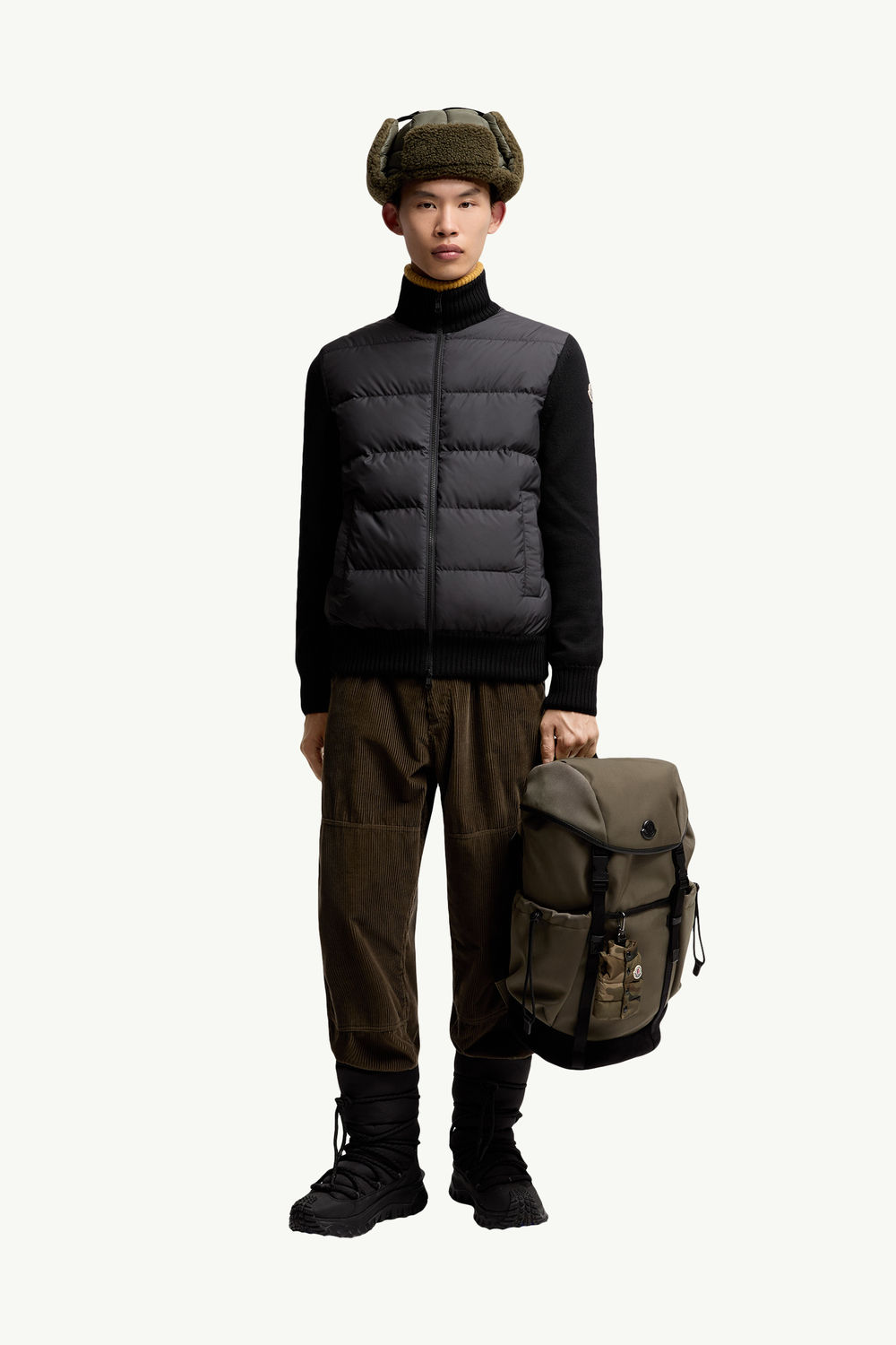 Padded Wool Zip-Up Cardigan Men Black Moncler 0
