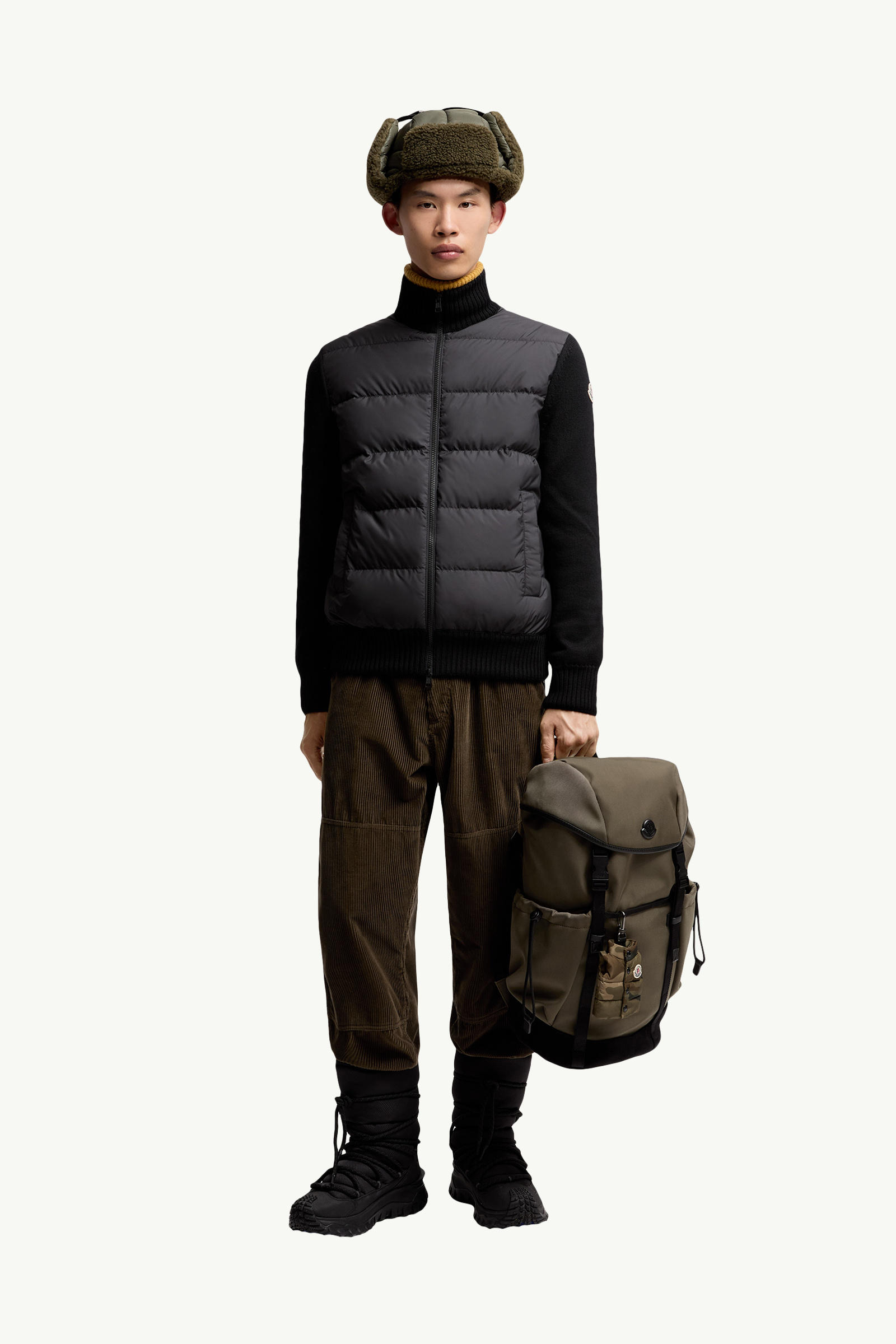 Padded Wool Zip-Up Cardigan Men Black Moncler 0