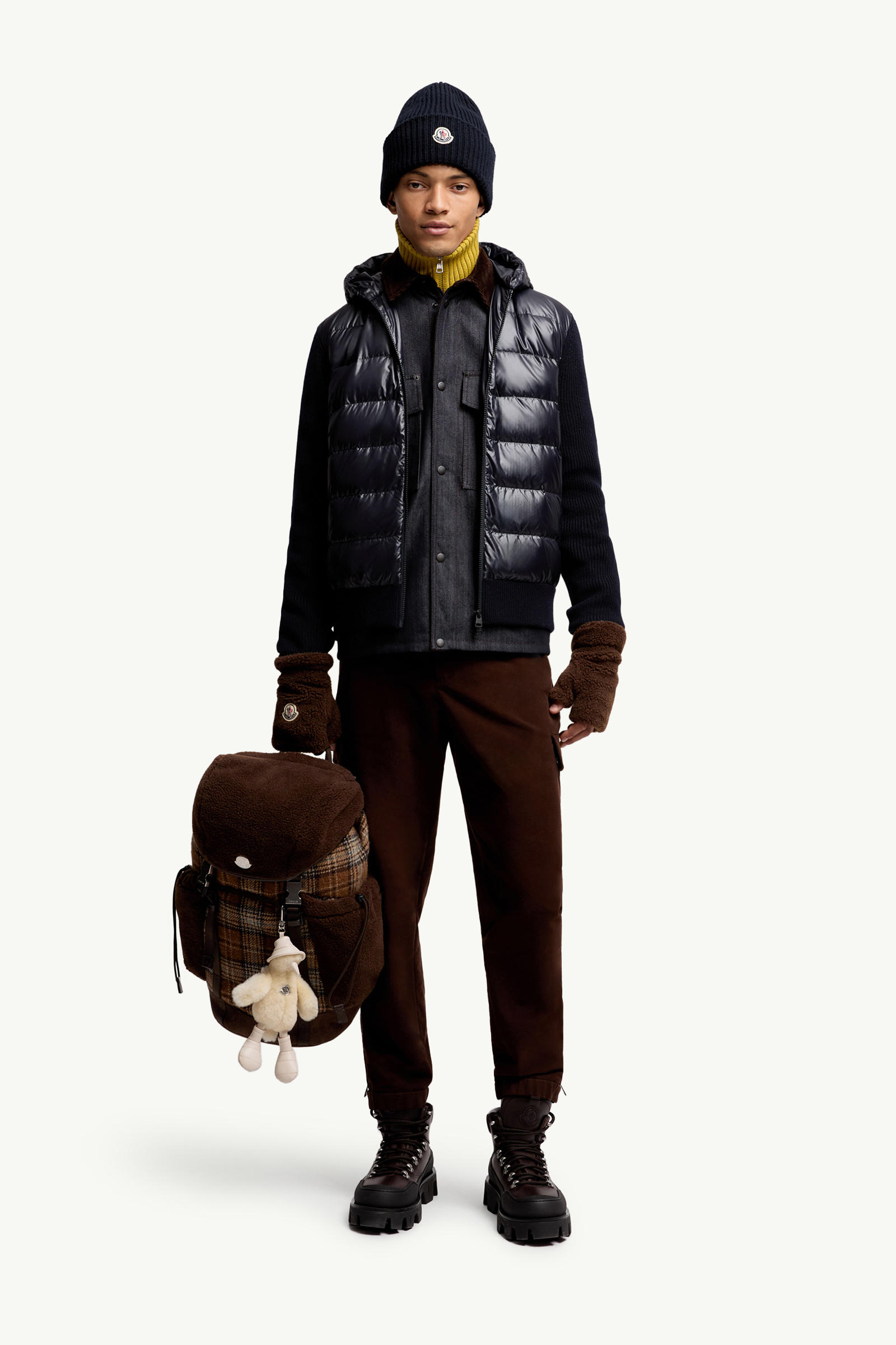 Padded Wool Zip-Up Hoodie Men Navy Blue Moncler 0