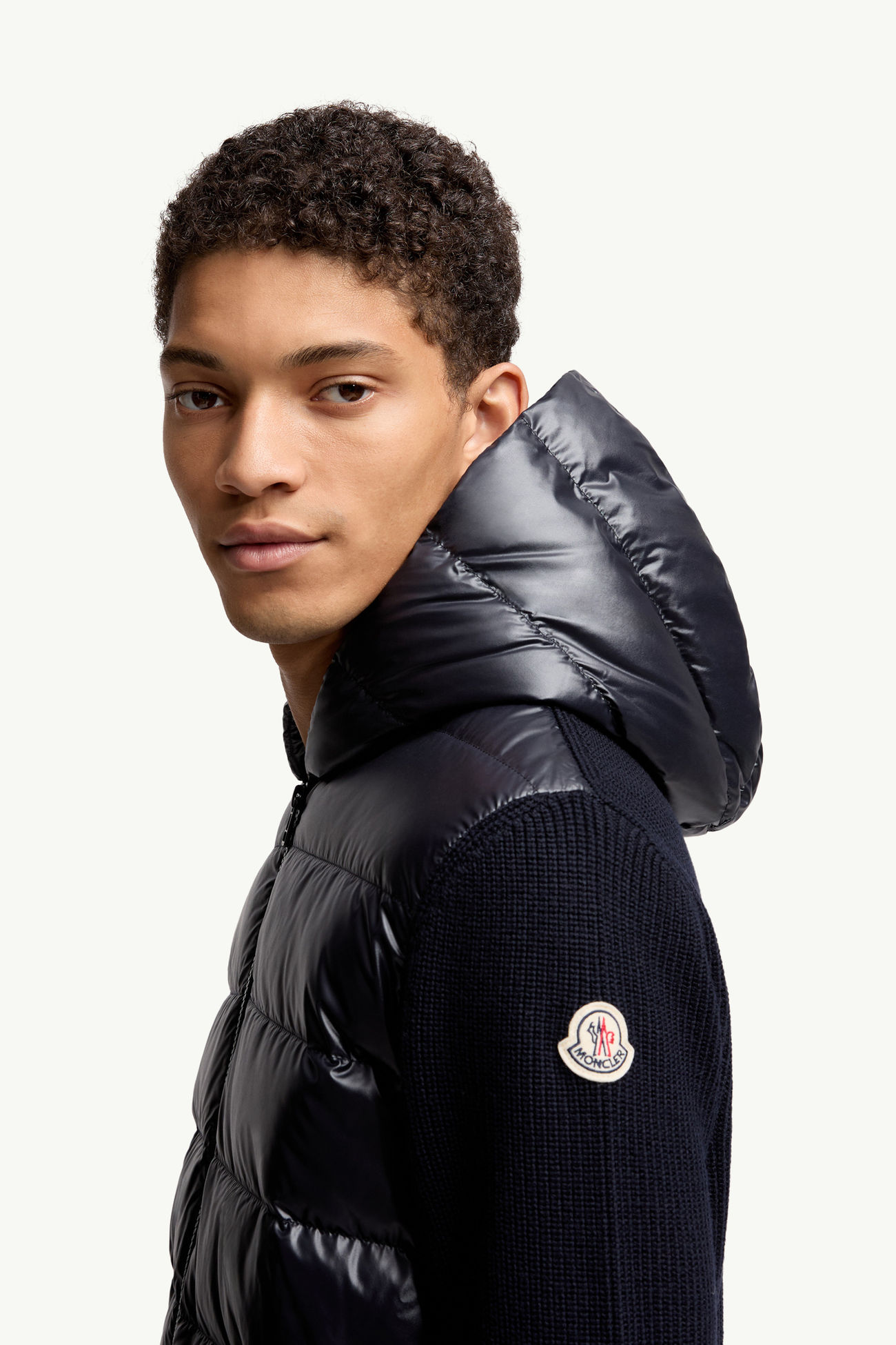 Wattierter Kapuzenpullover aus Wolle mit Reißverschluss Herren Navyblau Moncler 1