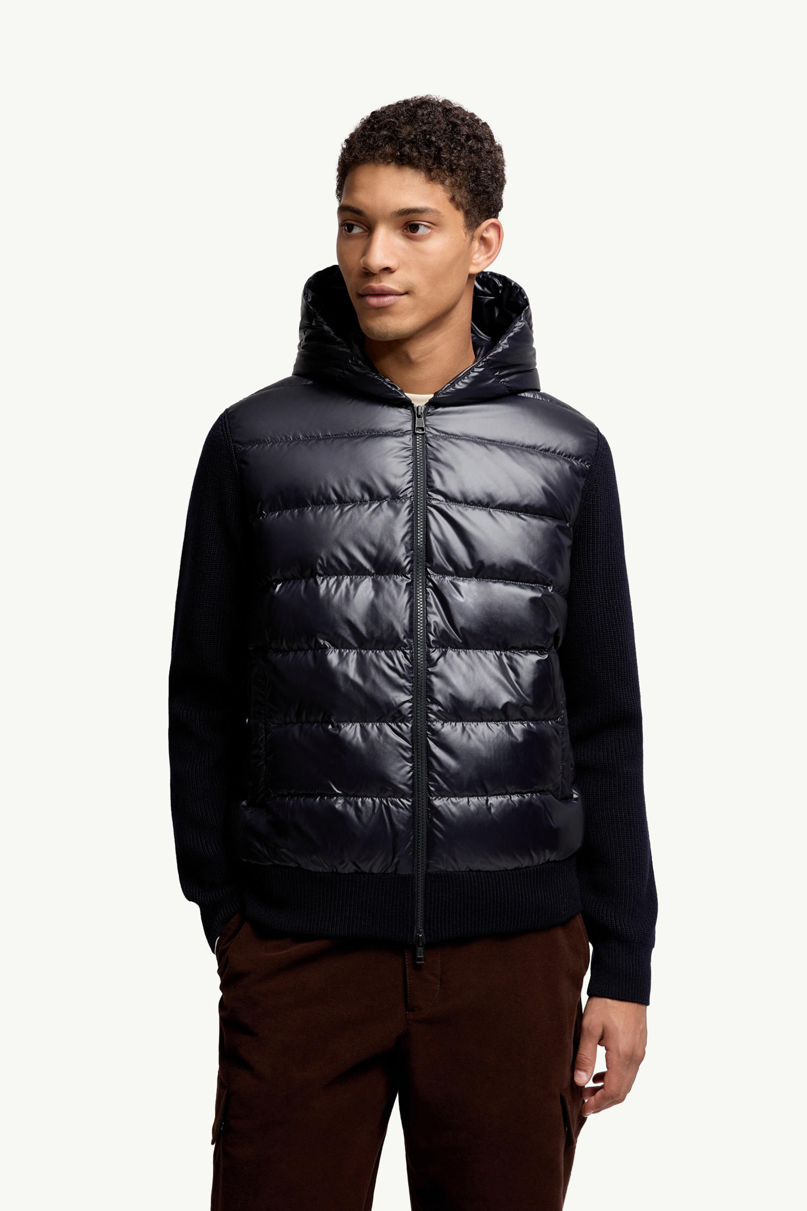 Padded Wool Zip-Up Hoodie Men Navy Blue Moncler 3
