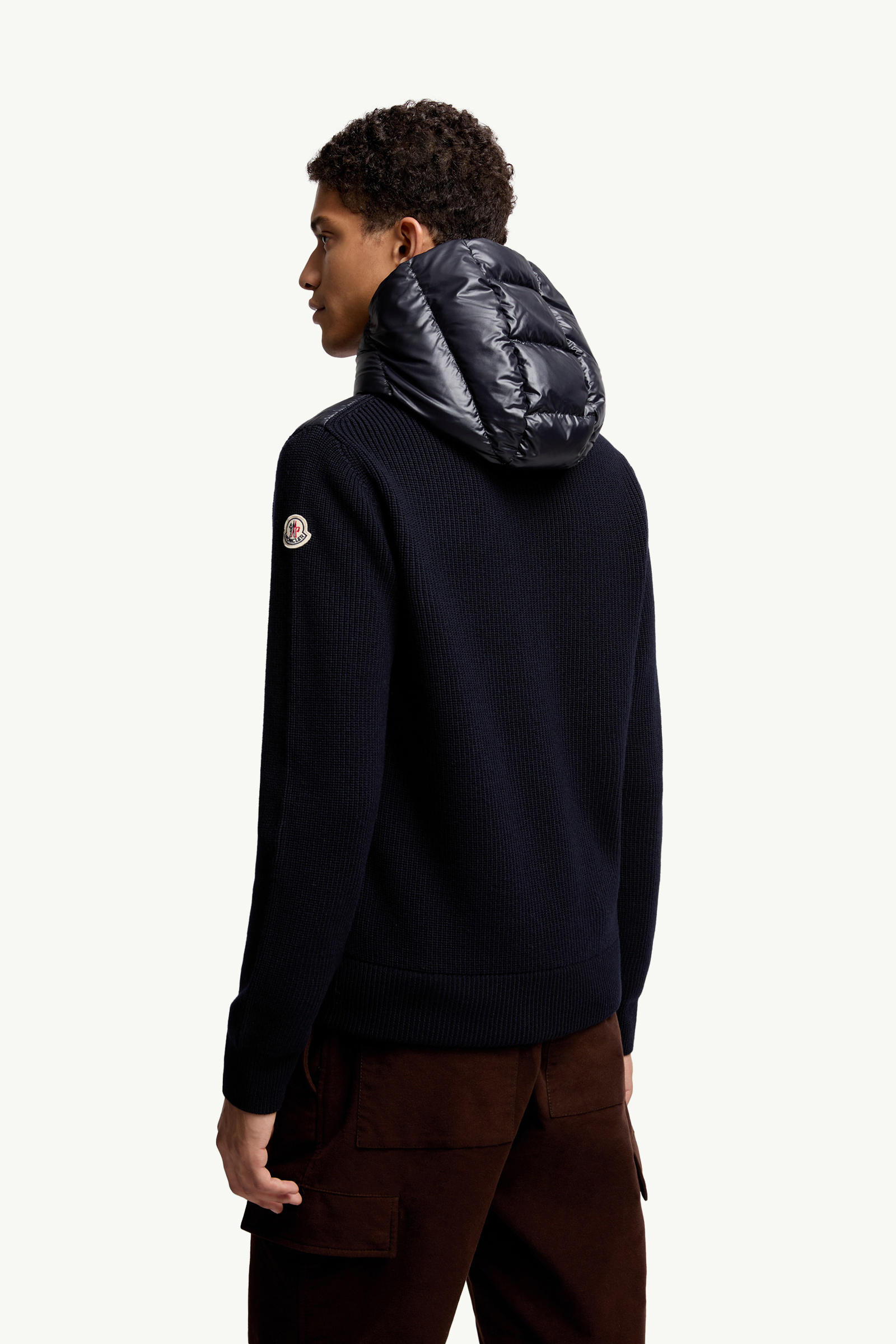 Cardigan zippé matelassé en laine Hommes Bleu marine Moncler 4