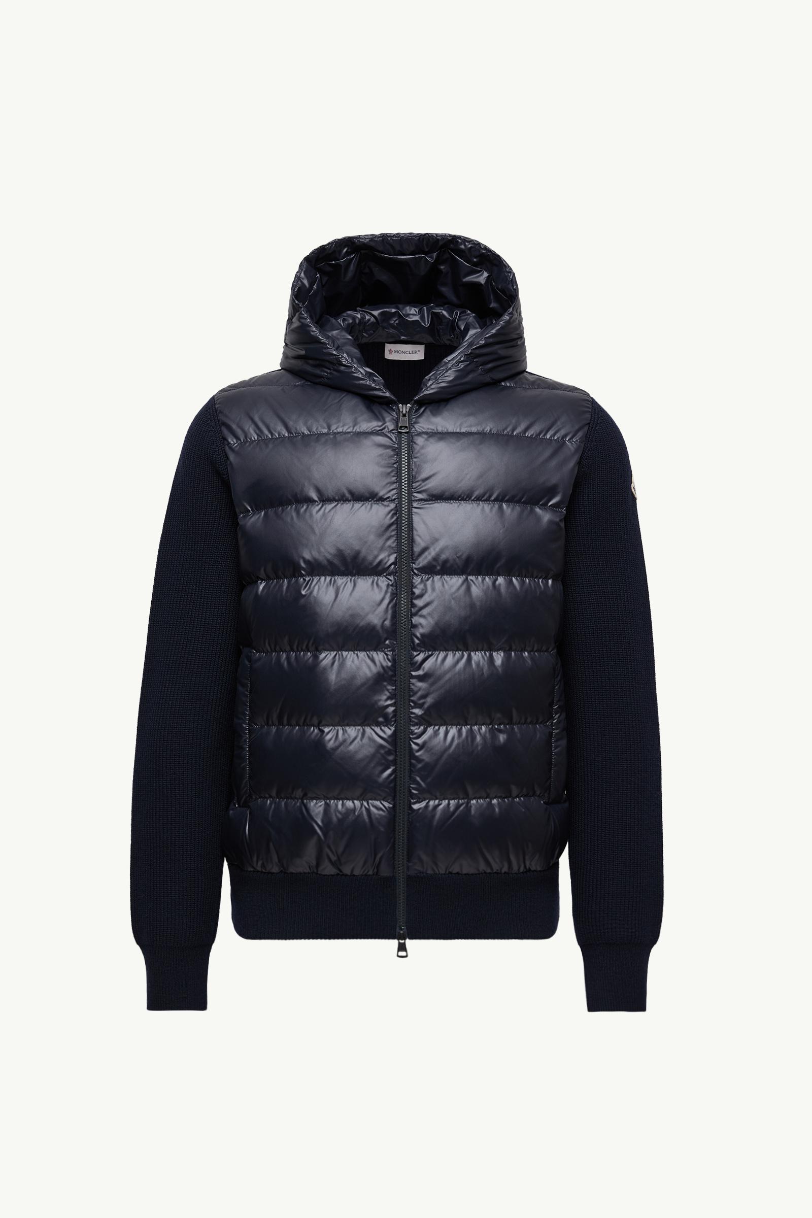 Navy Blue Padded Wool Zip-Up Hoodie - Sweaters & Cardigans for Men