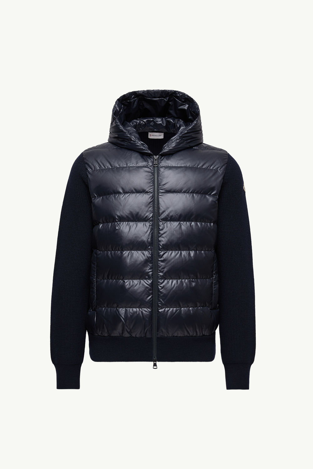 Padded Wool Zip-Up Hoodie Men Navy Blue Moncler 2