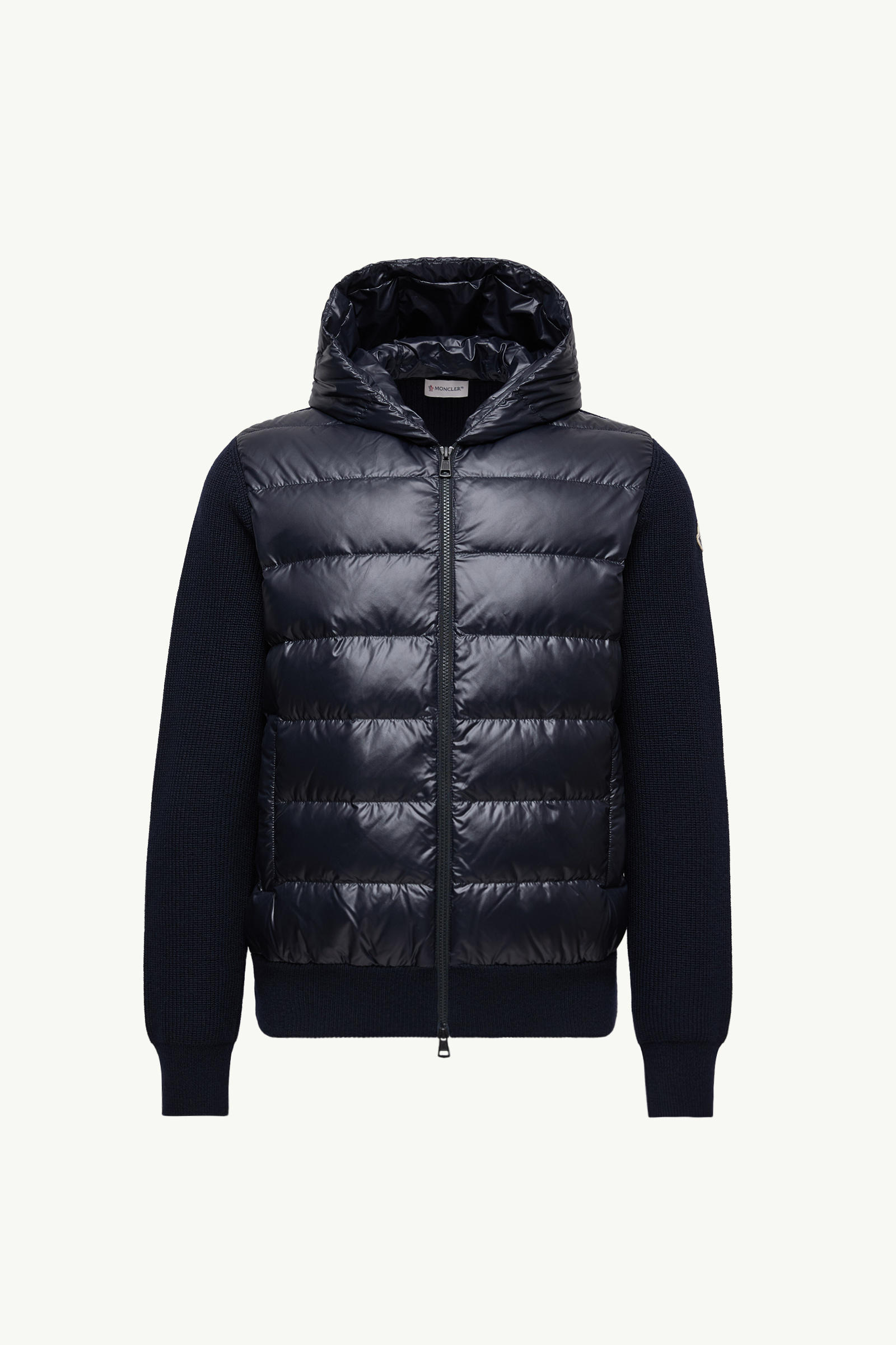 Padded Wool Zip-Up Hoodie Men Navy Blue Moncler 2